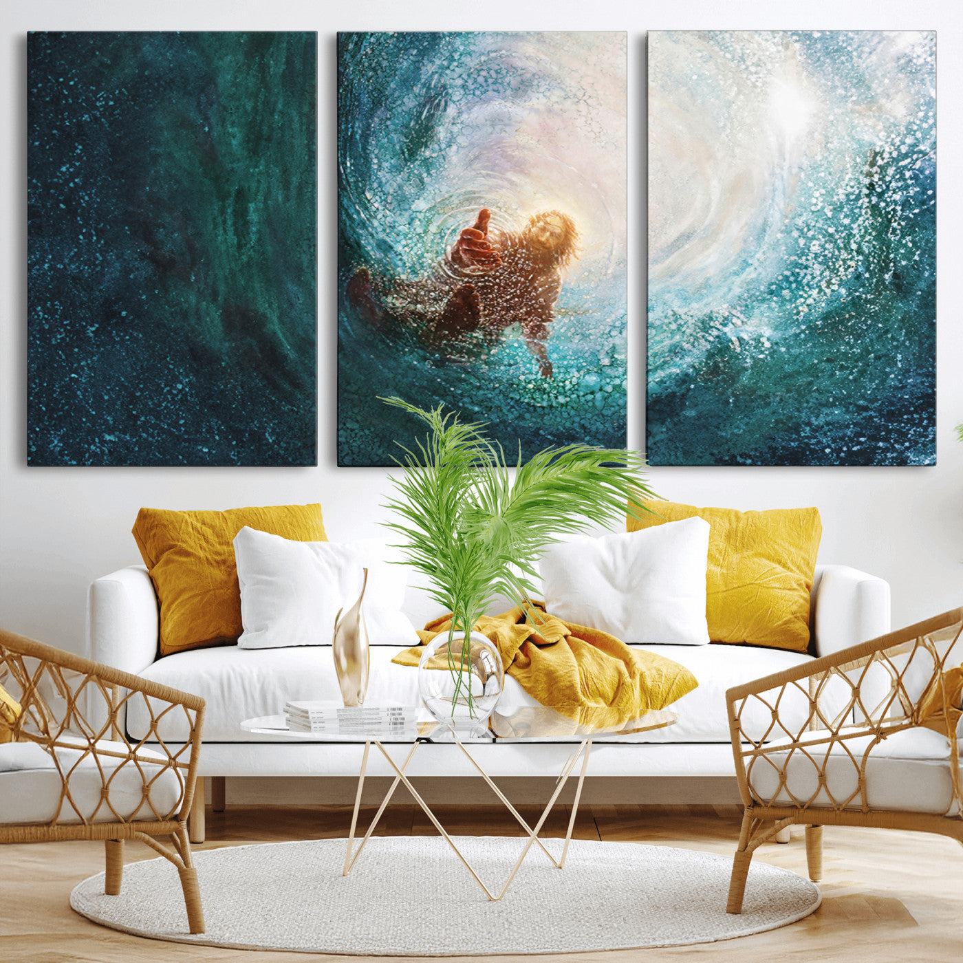 MGV-CV-60X30-3P - Powerful Jesus Canvas Print - Hand of Salvation, Inspirational Wall Art - Framed, Ready to Hang for