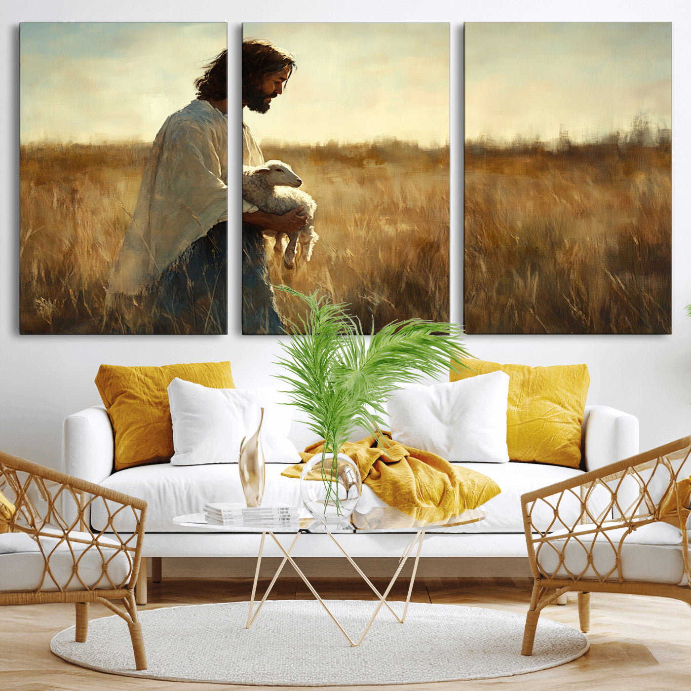 MGV-CV-60X30-3P - Jesus the Good Shepherd Wall Art Canvas Print - Inspirational Christian Religious Print for Prayer