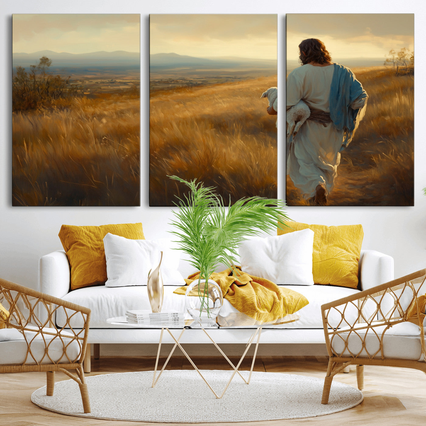 MGV-CV-60X30-3P - Jesus the Good Shepherd Wall Art Canvas Print - Inspirational Christian Religious Print for Prayer