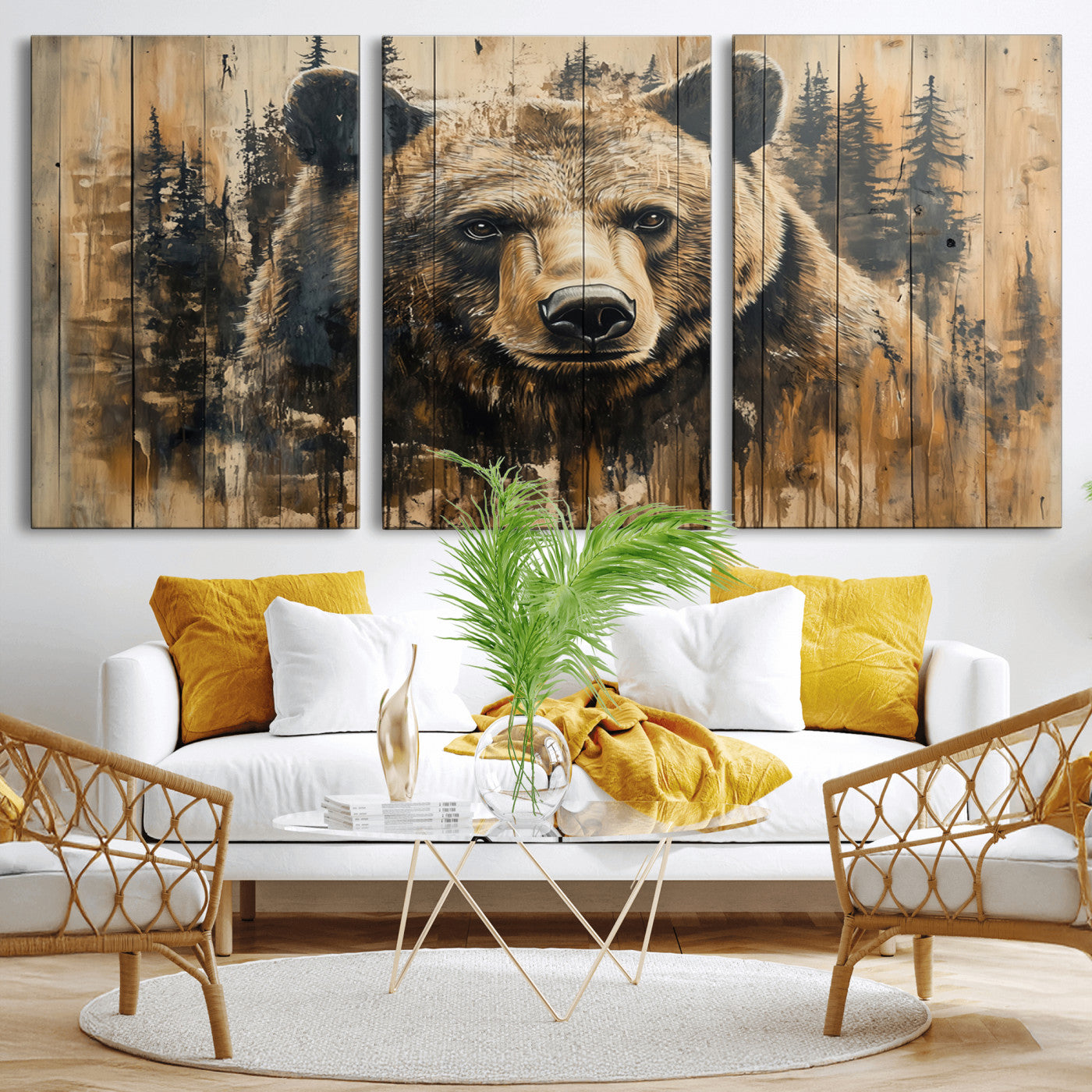 MGV-CV-60X30-3P - Majestic Grizzly 399 Bear Wall Art | 3-Panel Rustic Canvas Print for Living Room, Office, or Cabin