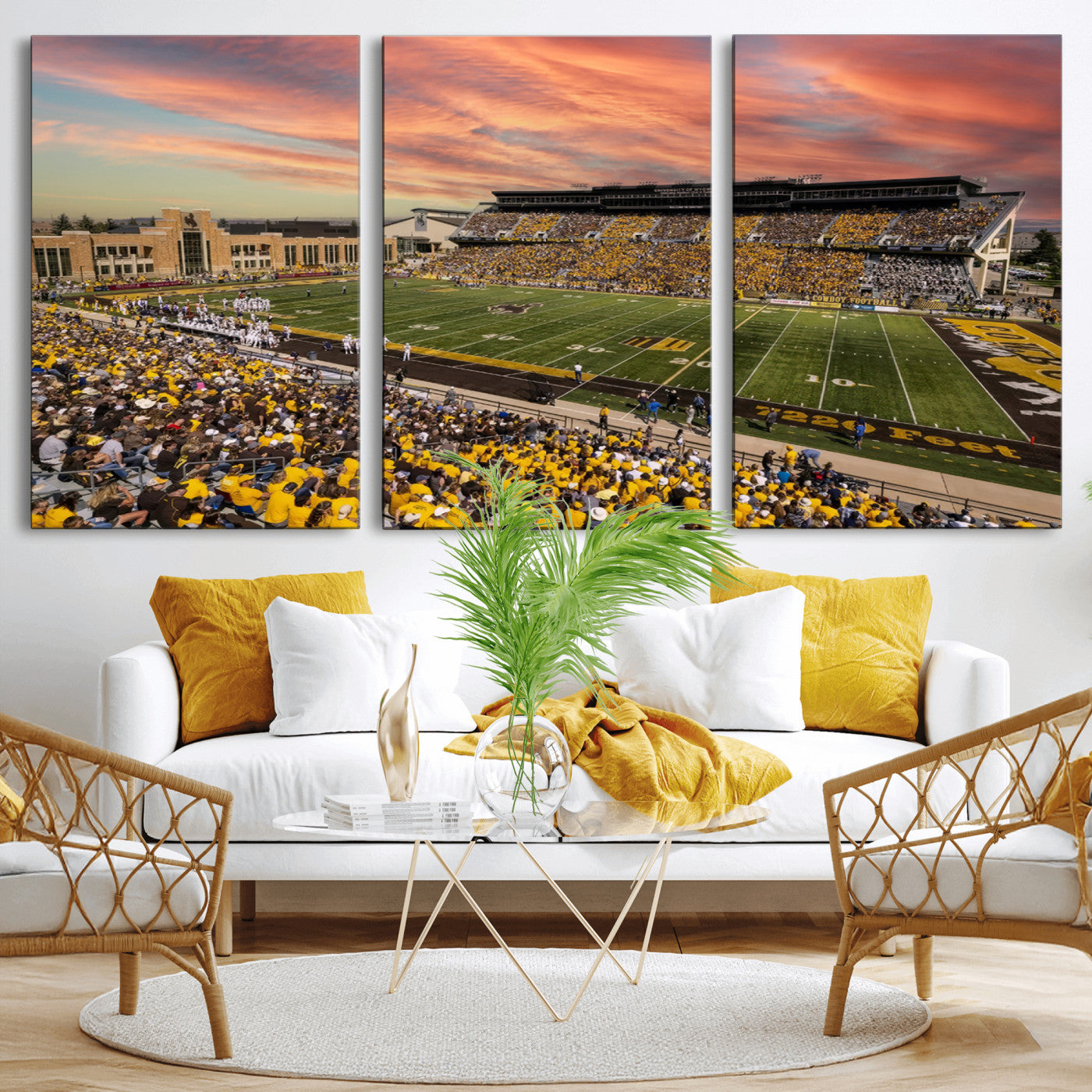 MGV-CV-60X30-3P - University of Wyoming Cowboys Football Team Print - Laramie Jonah Field War Memorial Stadium Wall