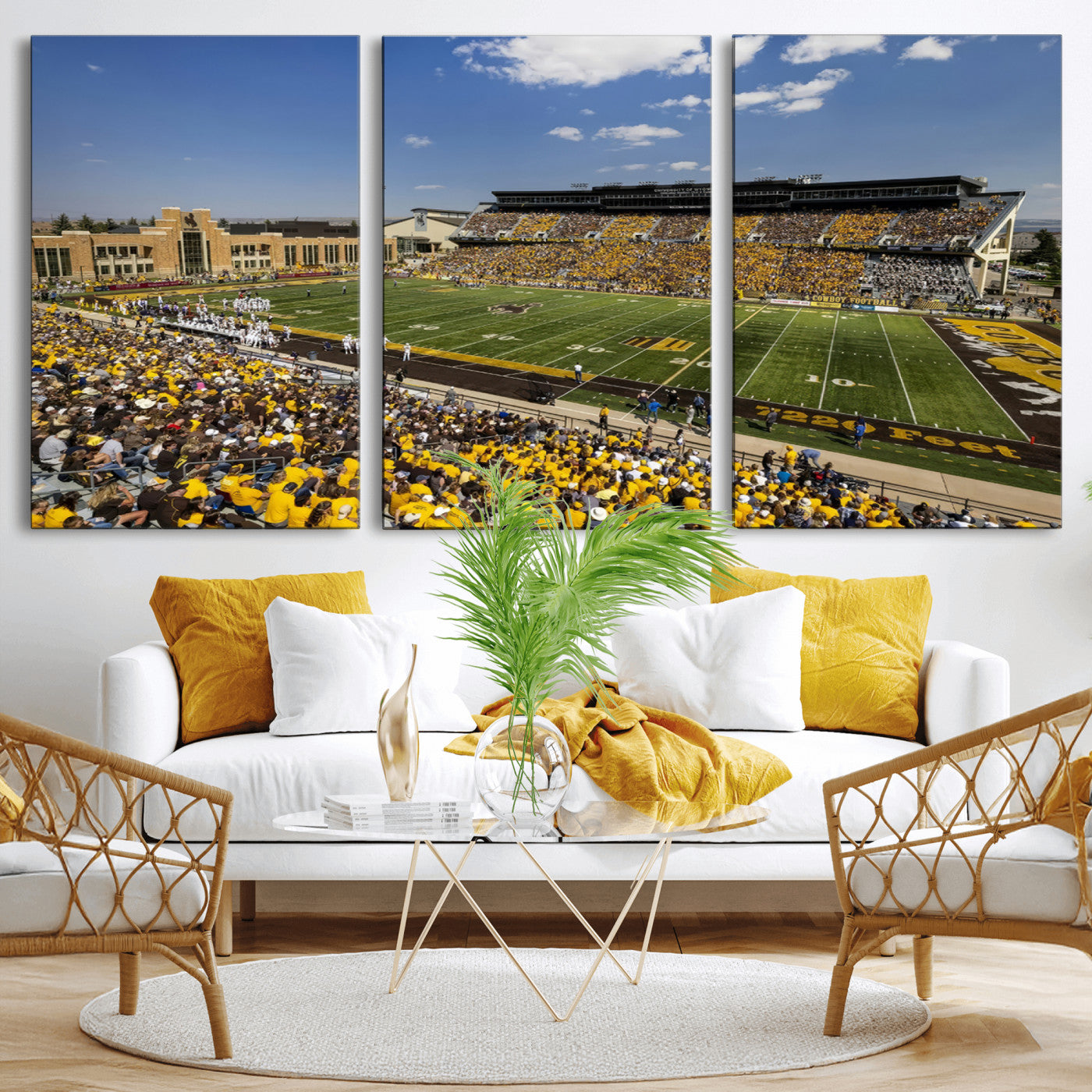 MGV-CV-60X30-3P - University of Wyoming Cowboys Football Team Print - Laramie Jonah Field War Memorial Stadium Wall
