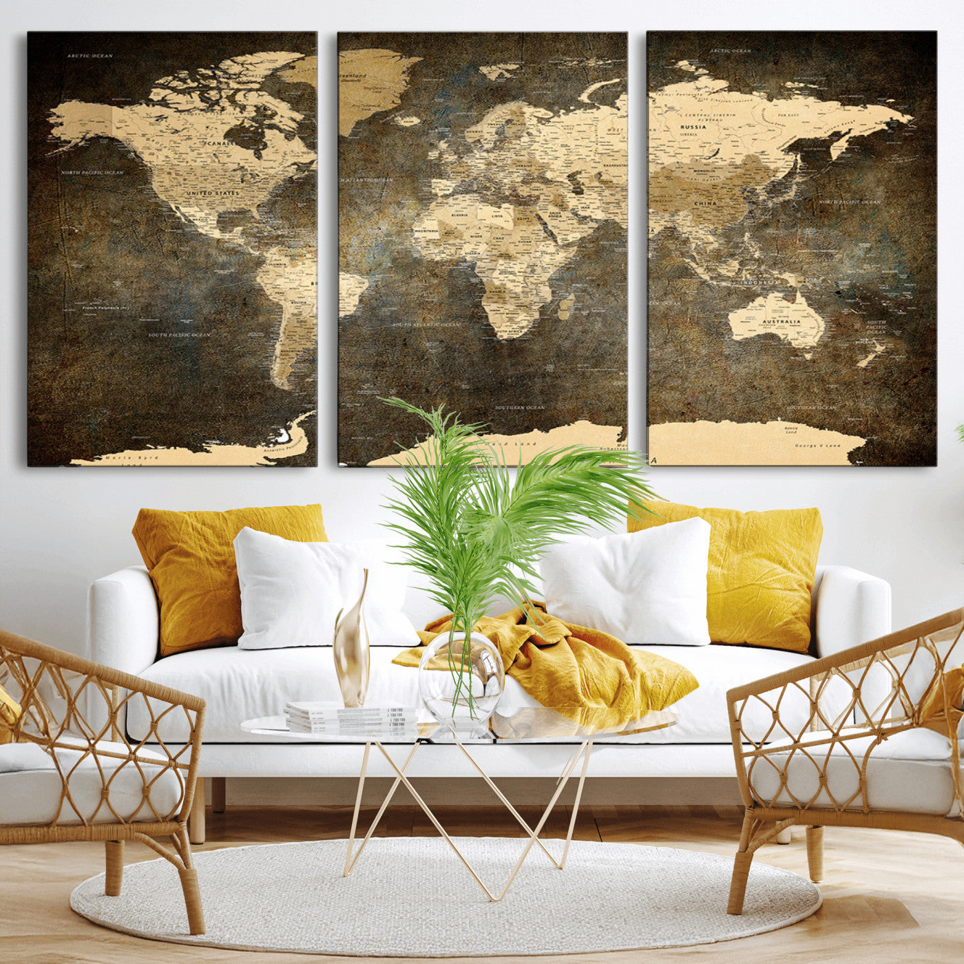 MGV-CV-60X30-3P - Push Pin World Map Canvas Print – Framed Wall Art for Couples to Track Their Travels – Anniversary
