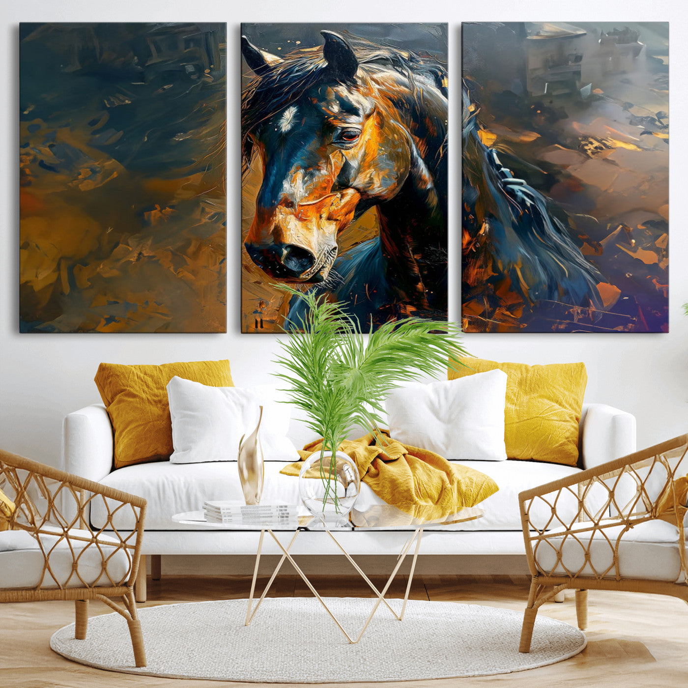 MGV-CV-60X30-3P - Abstract Horse Wall Art Canvas Print | Farmhouse Wall Decor | Western Cabin Art | Rustic Horse Decor