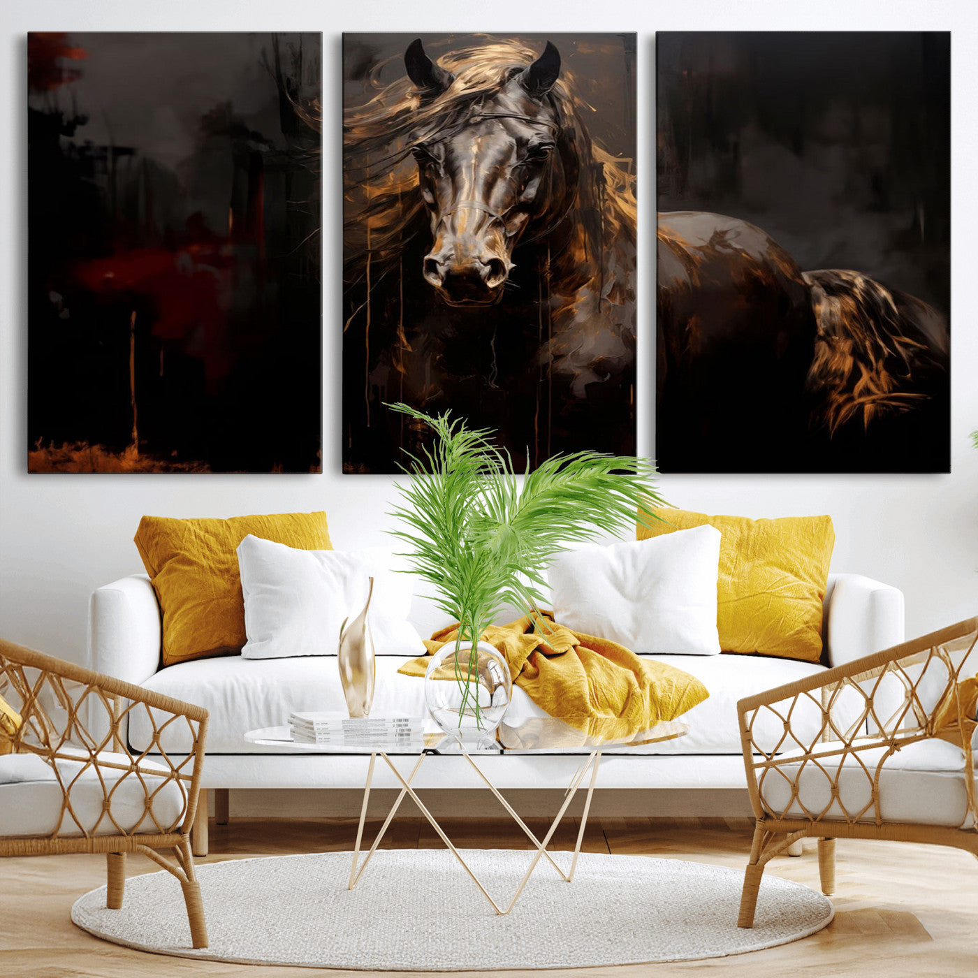 MGV-CV-60X30-3P - Abstract Black Horse Canvas Print for Farmhouse Wall Art | Abstract Equine Wall Art | Western Decor
