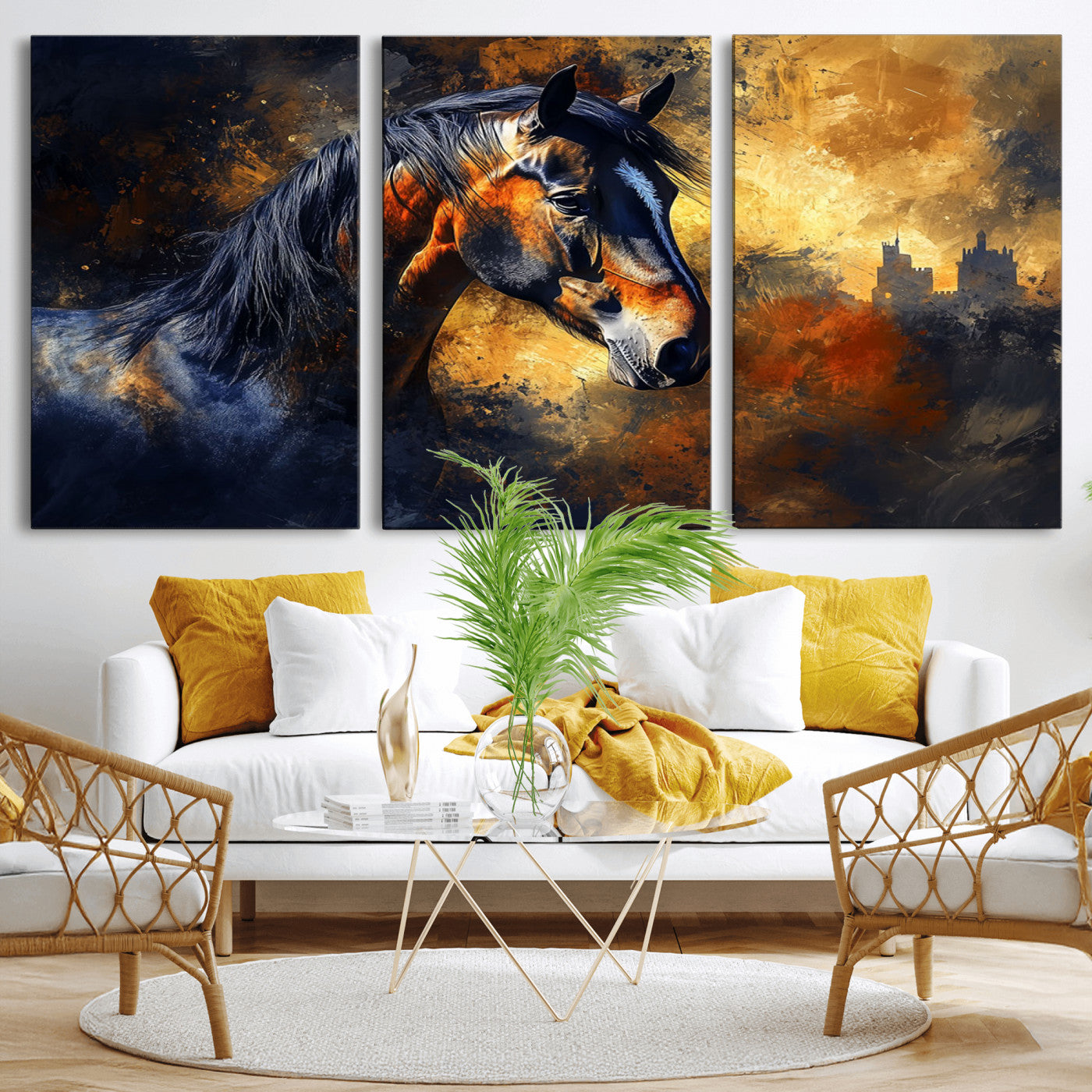 MGV-CV-60X30-3P - Abstract Horse Art Print - Abstract Canvas Wall Art | Perfect for Rustic Farmhouse, Modern, or
