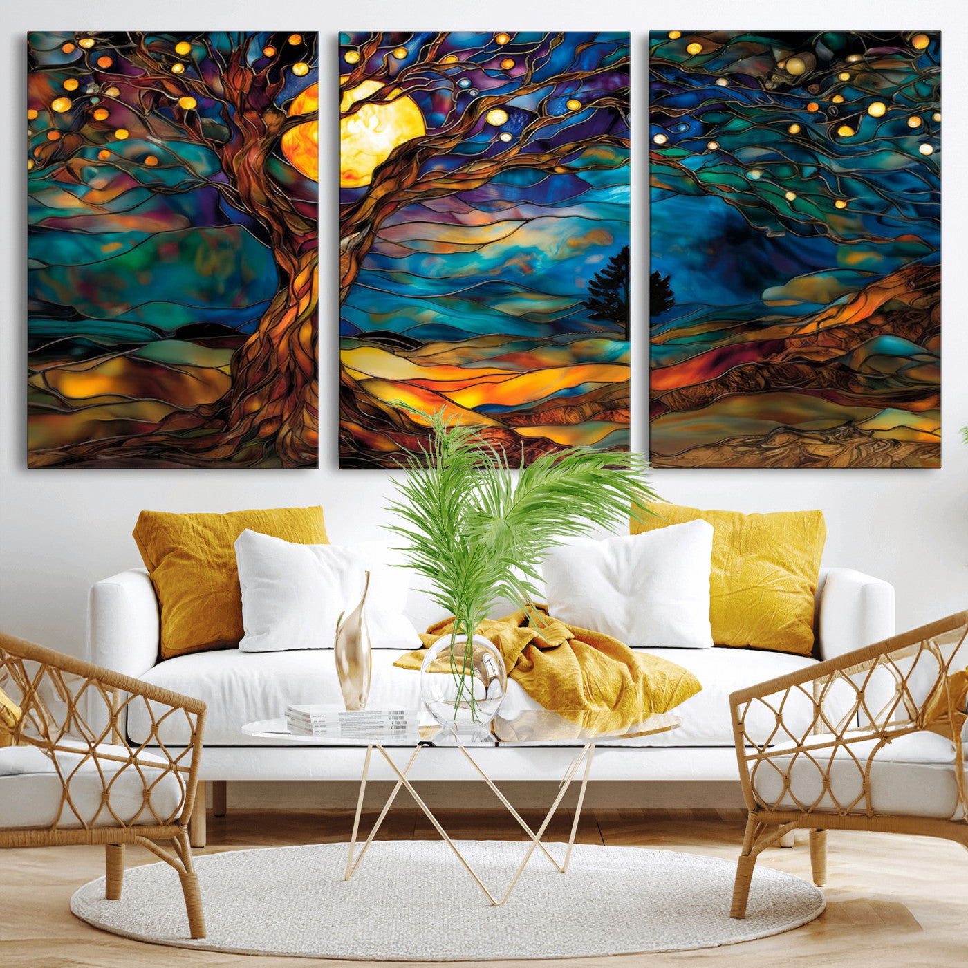MGV-CV-60X30-3P - Tree of Life Wall Art - Yggdrasil Tree of Life Canvas Print - Vibrant Moonlit Tree Wall Art,  Tree