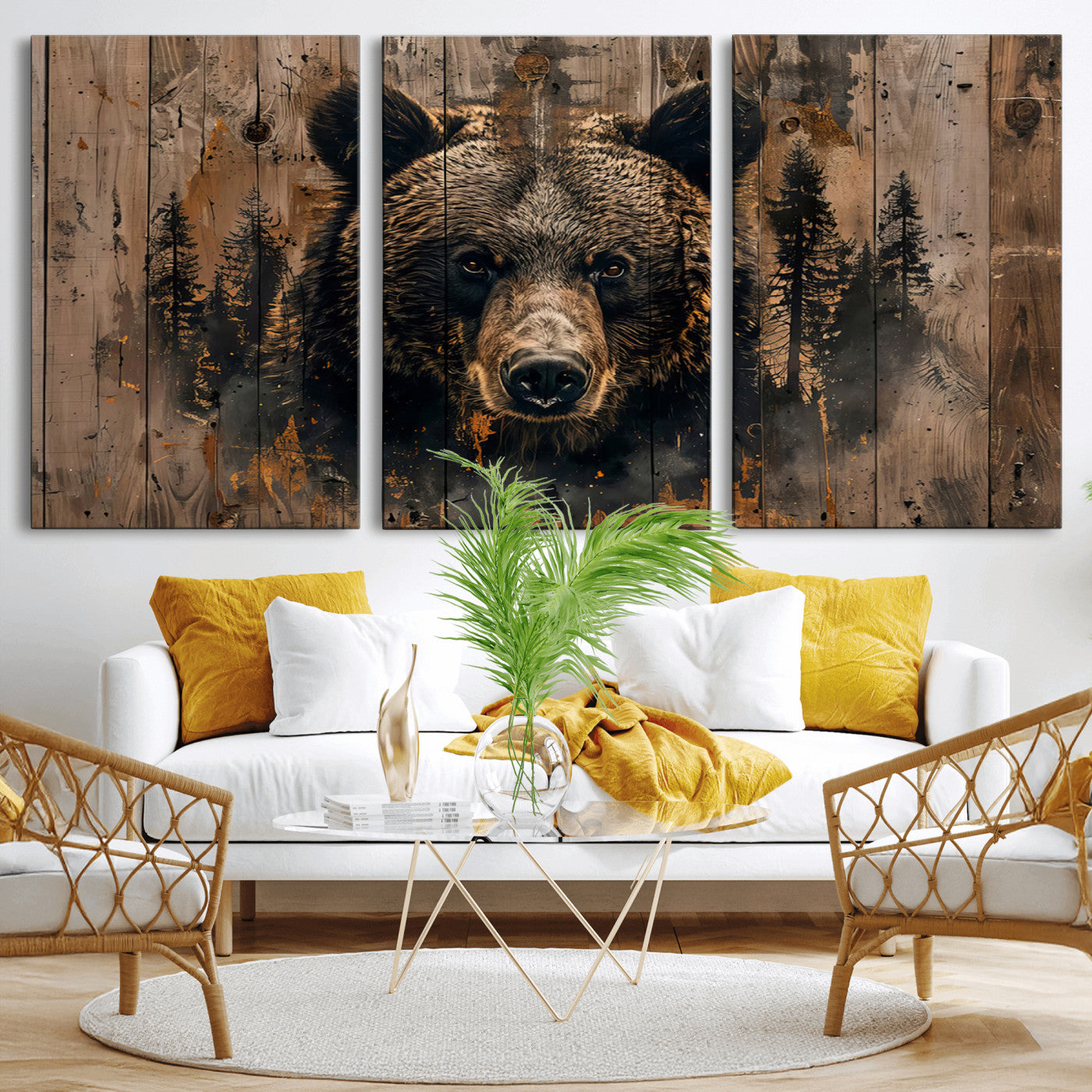MGV-CV-60X30-3P - Rustic Grizzly 399 Wall Art | Triptych Canvas Print | Rustic Cabin Wall Decor | Perfect for
