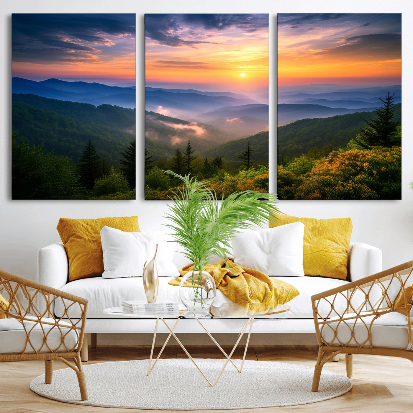 MGV-CV-60X30-3P - Majestic Mountain Sunrise Print | Landscape Wall Art | Canvas Print Ready to Hang | Farmhouse Wall