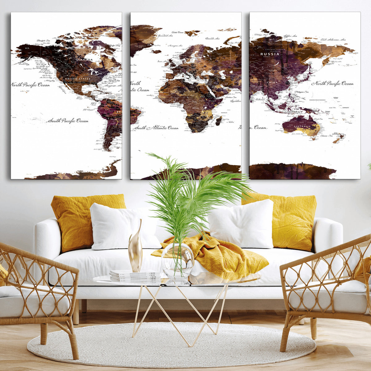 50611-PAN-FL-20X10 - World Map Canvas Print | Detailed Map of the World Wall Art