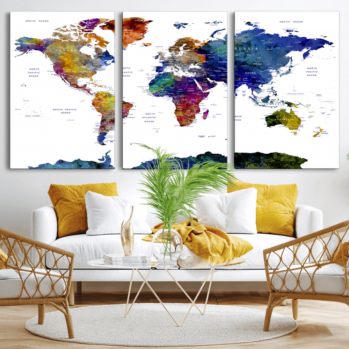 MGV-CV-60X30-3P - Push Pin World Map Canvas Print – Framed Wall Art for Couples to Track Their Travels – Anniversary