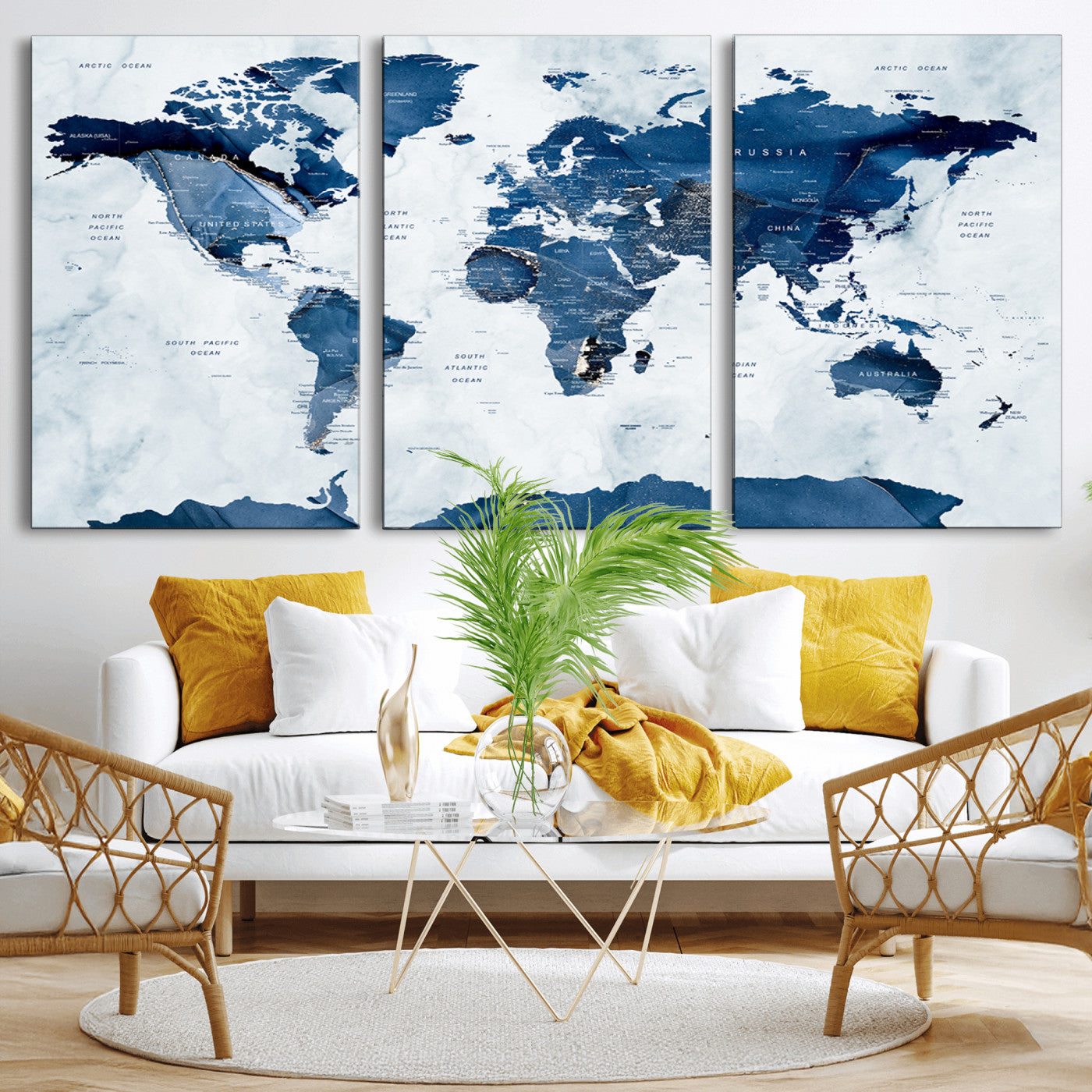 MGV-CV-60X30-3P - Push Pin World Map Canvas Print – Framed Wall Art for Couples to Track Their Travels – Anniversary