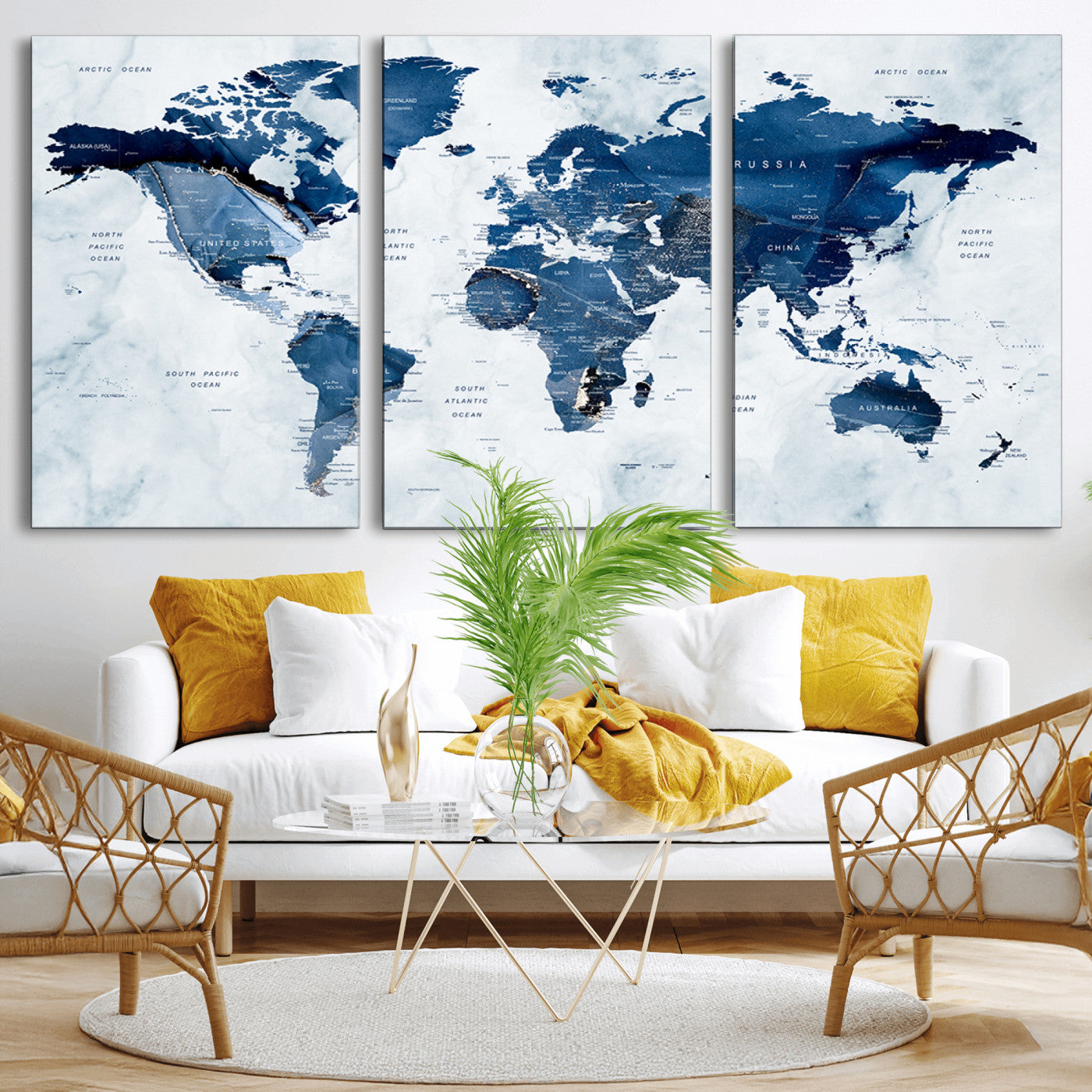 MGV-CV-60X30-3P - World Map Canvas Print – Framed Wall Art Home Adventure Decor