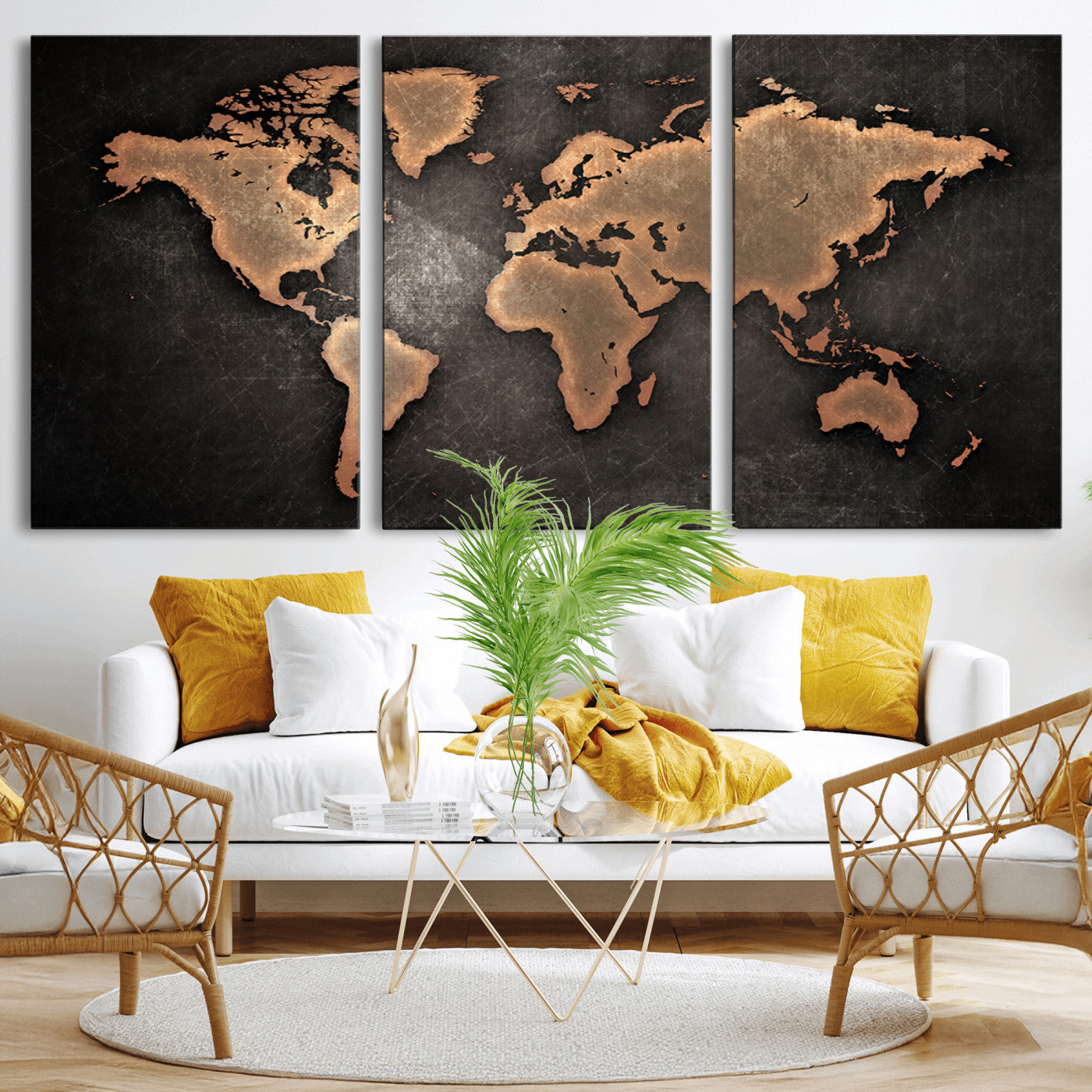MGV-CV-60X30-3P - Push Pin World Map Canvas Print – Framed Wall Art for Couples to Track Their Travels – Anniversary