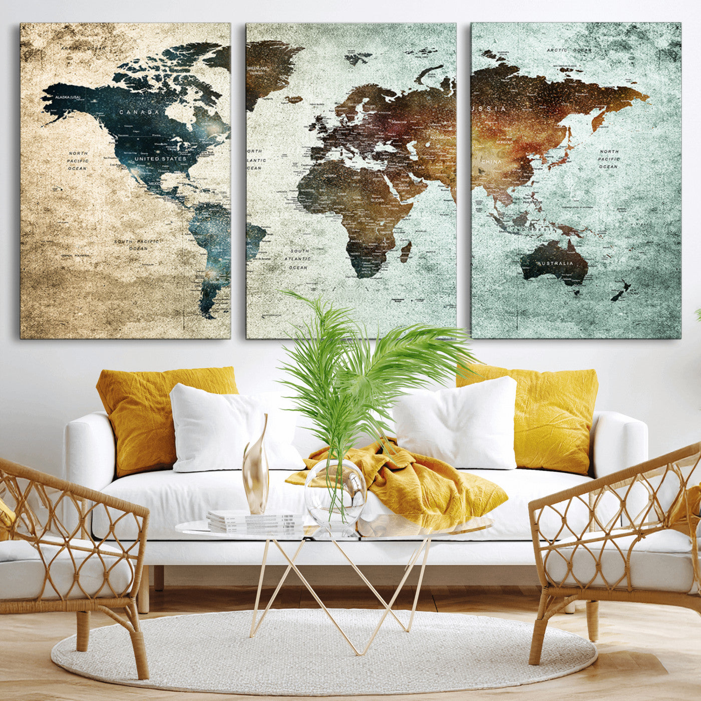 MGV-CV-60X30-3P - Push Pin World Map Canvas Print – Framed Wall Art for Couples to Track Their Travels – Anniversary