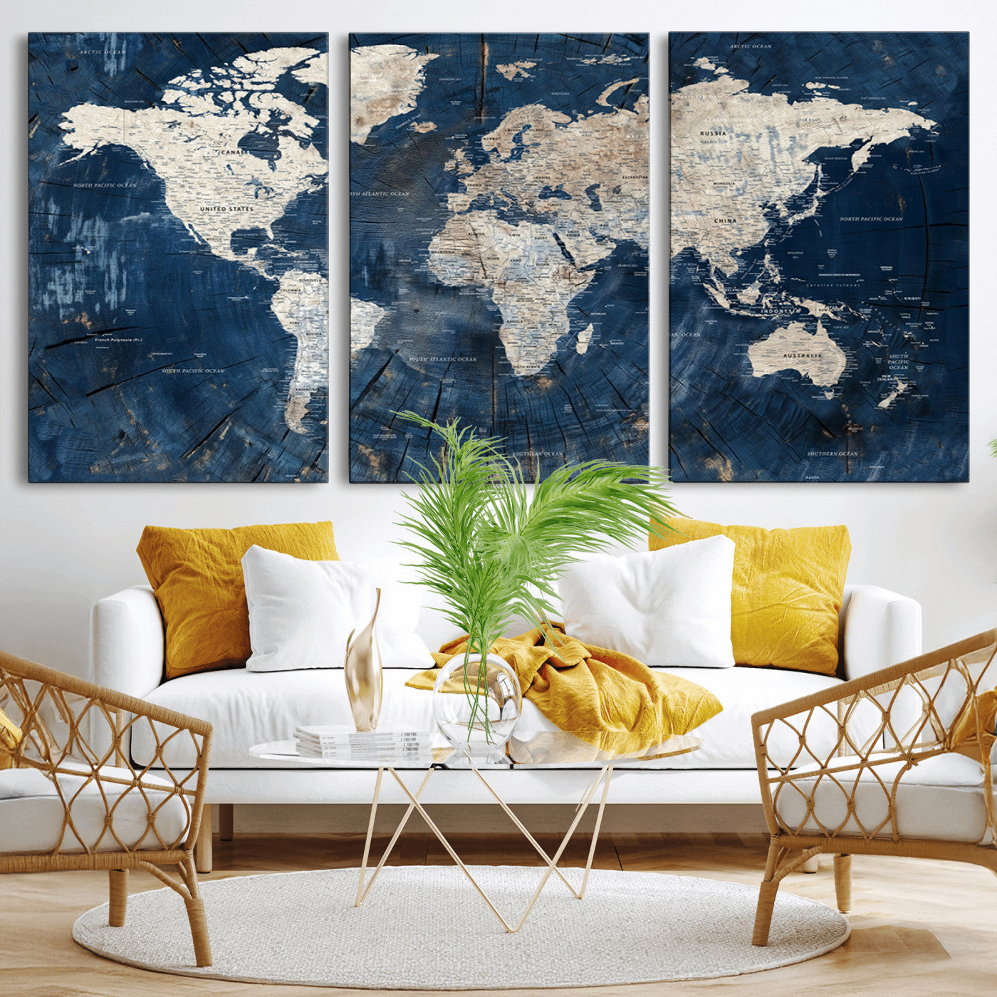 MGV-CV-60X30-3P - Push Pin World Map Canvas Print – Framed Wall Art for Couples to Track Their Travels – Anniversary