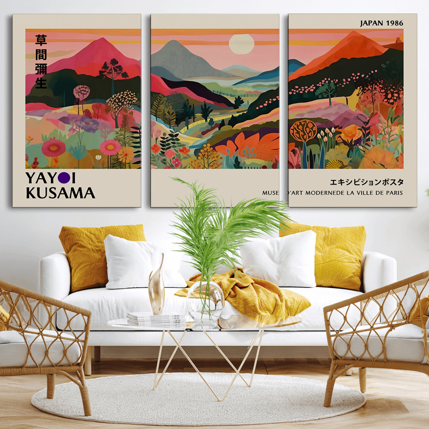 MGV-CV-60X30-3P - Yayoi Ba Bam 1986 Wall Art Print - Comes Away to Kiss Sabi Sabi Japanese Wall Art Print - Vibrant