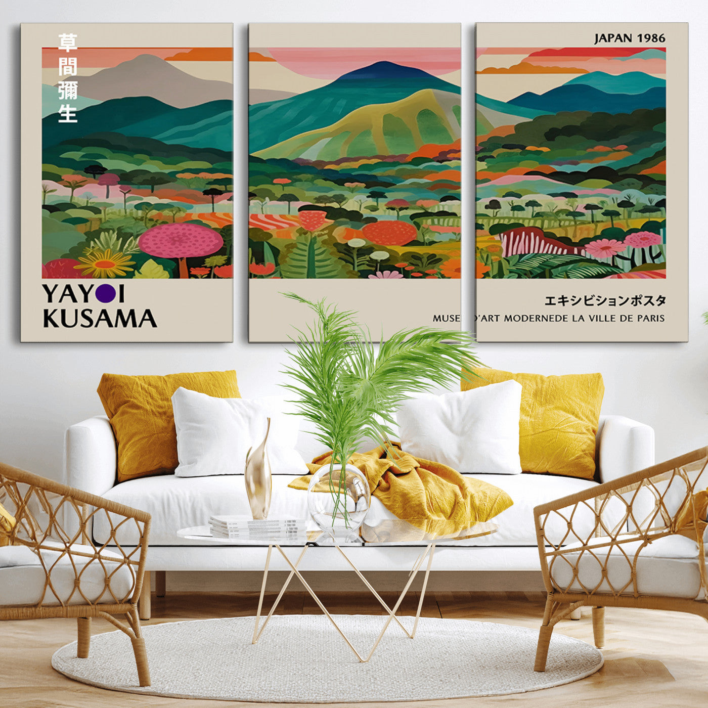 MGV-CV-60X30-3P - Yayoi Kusama Japan 1986 Canvas – Yayoi Kusama Wabi Sabi Japanese Wall Art Print - Vibrant Abstract