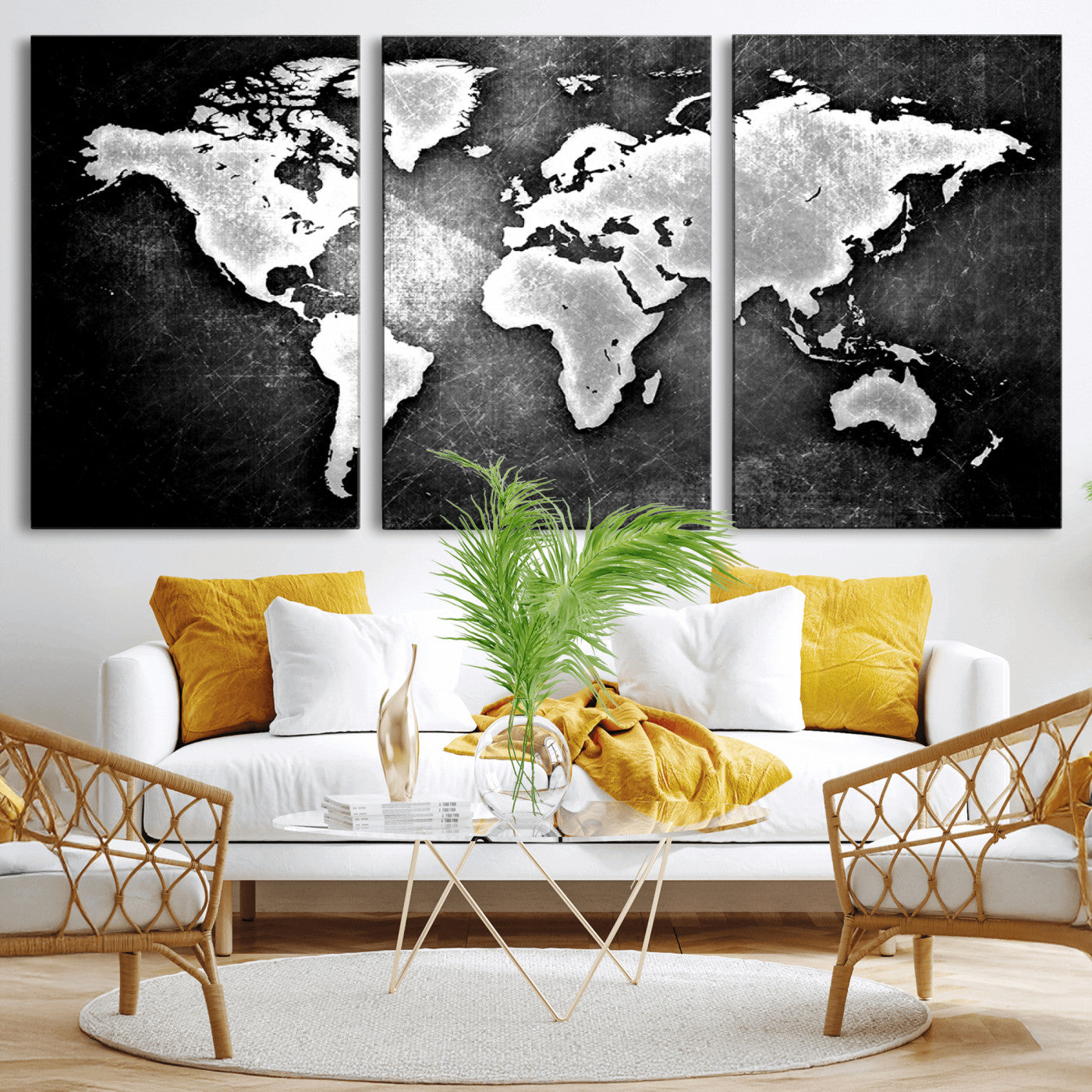 MGV-CV-60X30-3P - World Map Wall Art Canvas Print – Framed Wall Art for Anniversary Gift or Home Adventure Decor