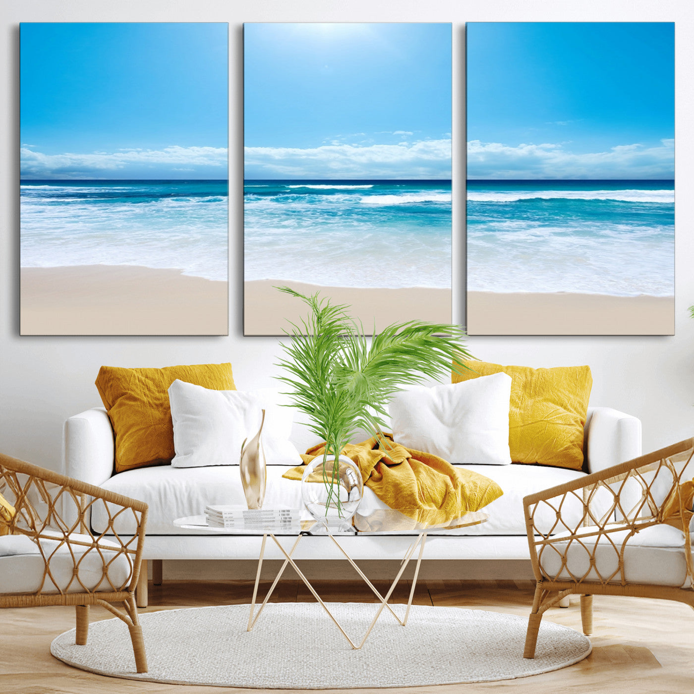 45929-MGV-CV-36X24-Wall Art Canvas Print Shiny Blue Sea and Beach