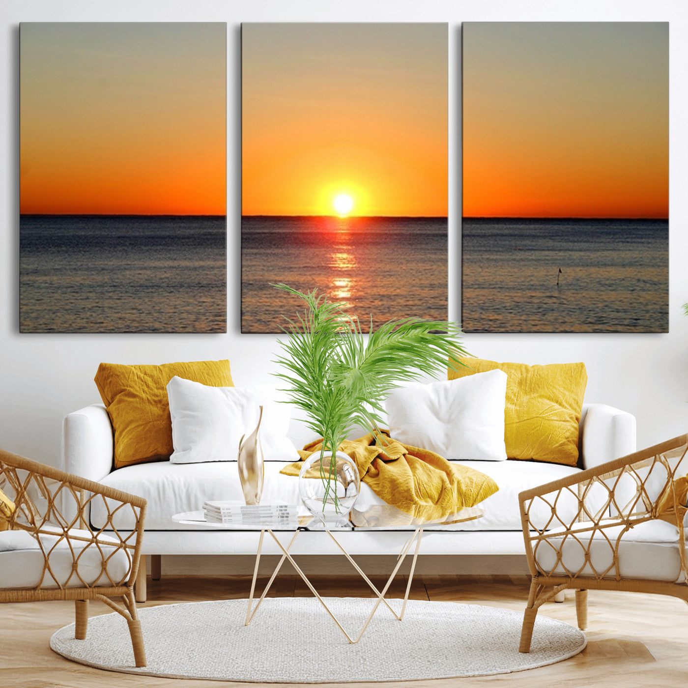 54676-MGV-CV-36X24-Golden Horizon Sunset Over Ocean Wall Art Canvas Print – Tropical Beach Canvas Wall Art – Giclee