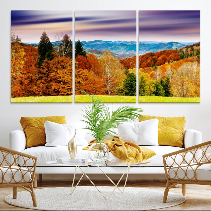 Autumn Forest Mountain Wall Art Canvas Print | Colorful Giclee Forest Canvas Print | Scenic Landscape Art for Living Room Decor Art Print