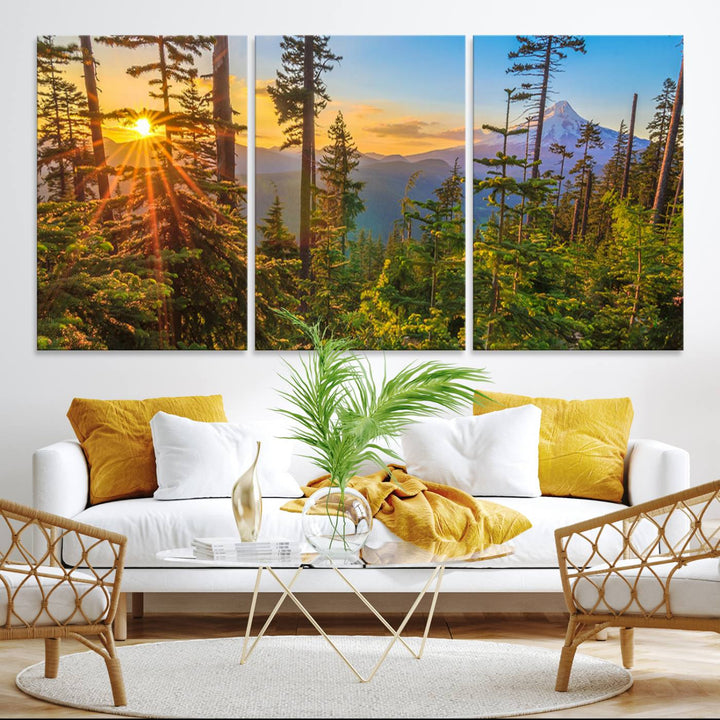 The kitchen features a Red Leaves on Trees landscape canvas print, perfect for nature lovers.