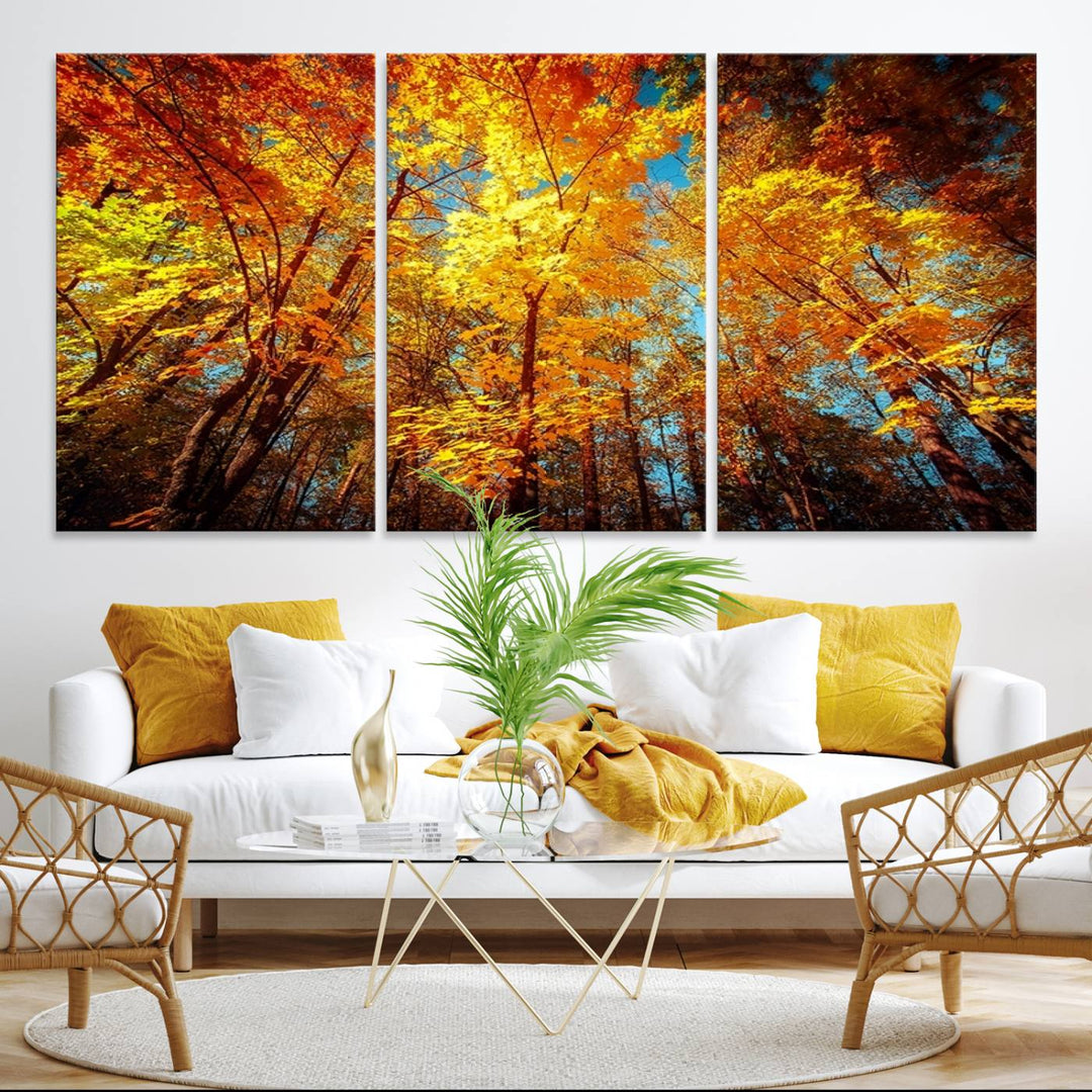 Forest View at Fall Wall Art hangs prominently, showcasing its beauty.