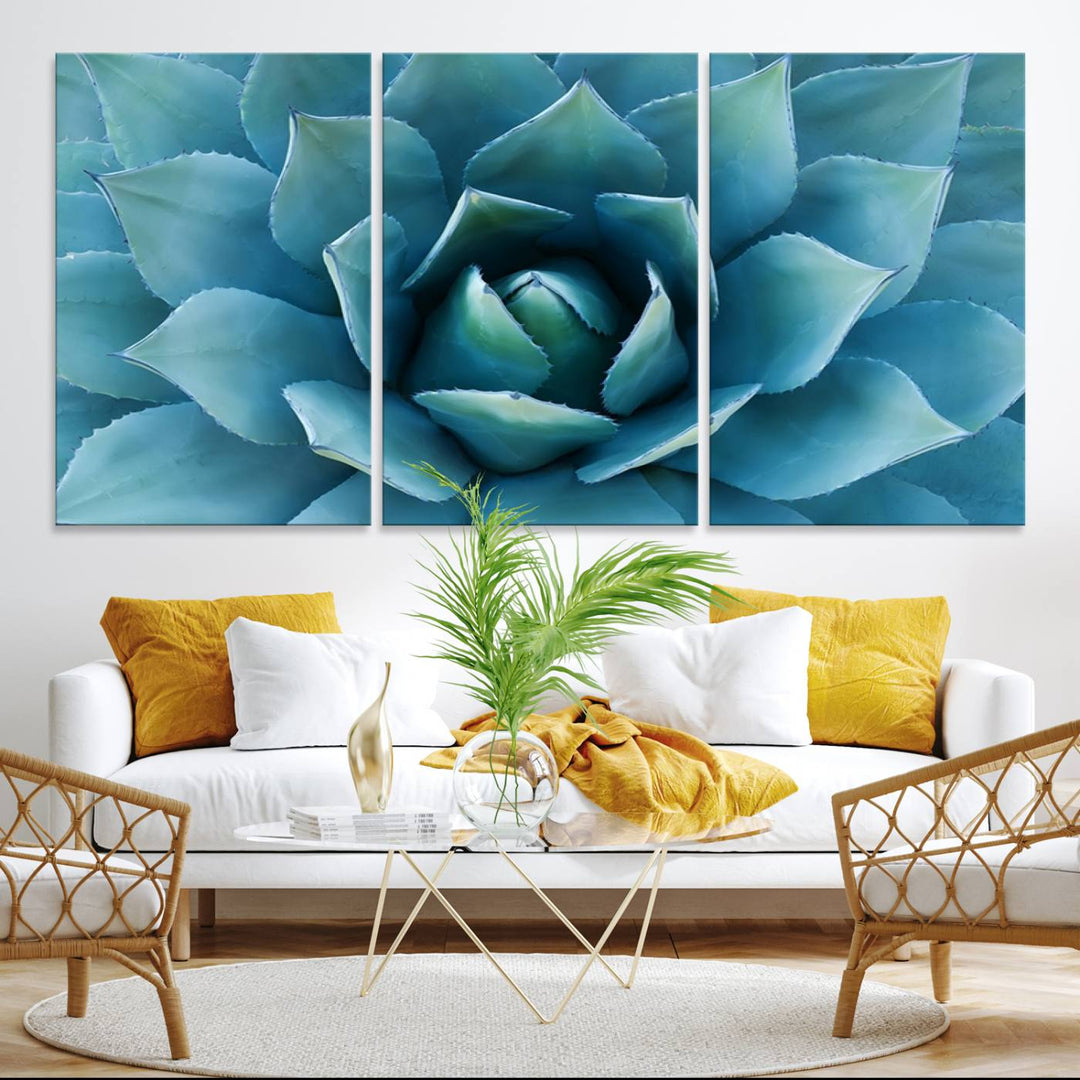 The Large Agave Succulent Canvas Wall Art is displayed on the wall.