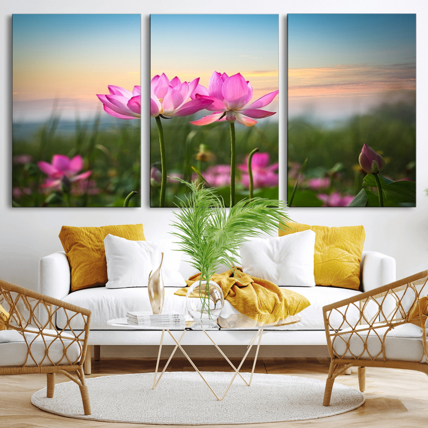 MGV-CV-60X30-3P - Pink Flower on the Mountain Canvas Print, Framed Pink Flower Canvas Wall Art