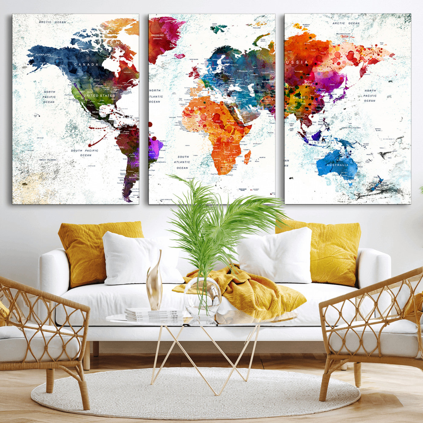 MGV-CV-60X30-3P - Push Pin World Map Canvas Print – Framed Wall Art for Couples to Track Their Travels – Anniversary