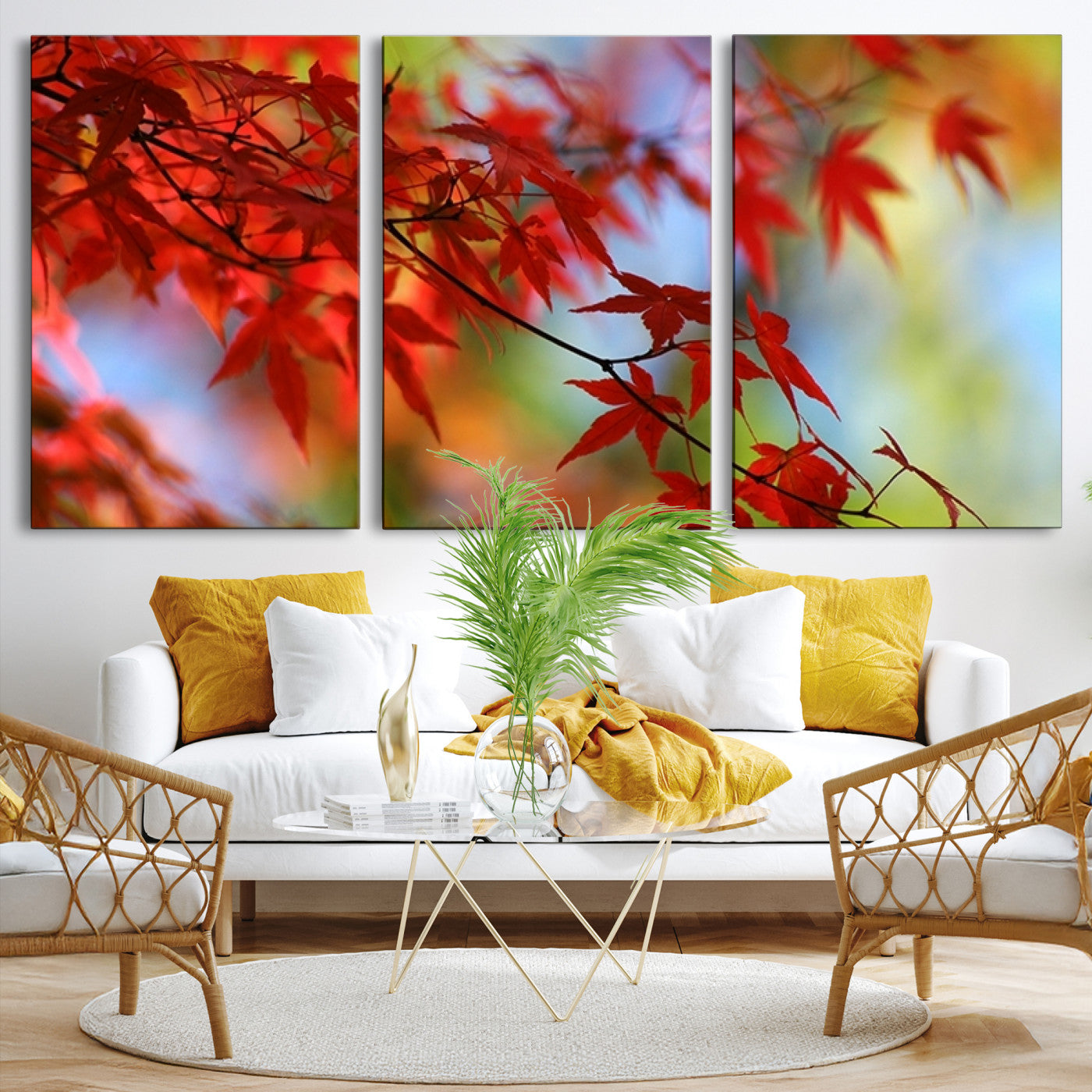 68946-MGV-CV-36X24-Red Leaves Autumn Forest Wall Art Canvas, Red Leaves Autumn Forest Canvas Print