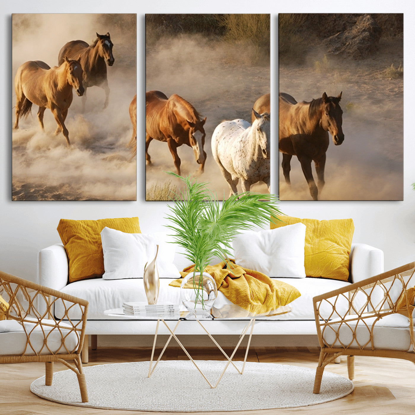 MGV-CV-60X30-3P - Large Wall Art 5 Horses Running on Sand Canvas Print