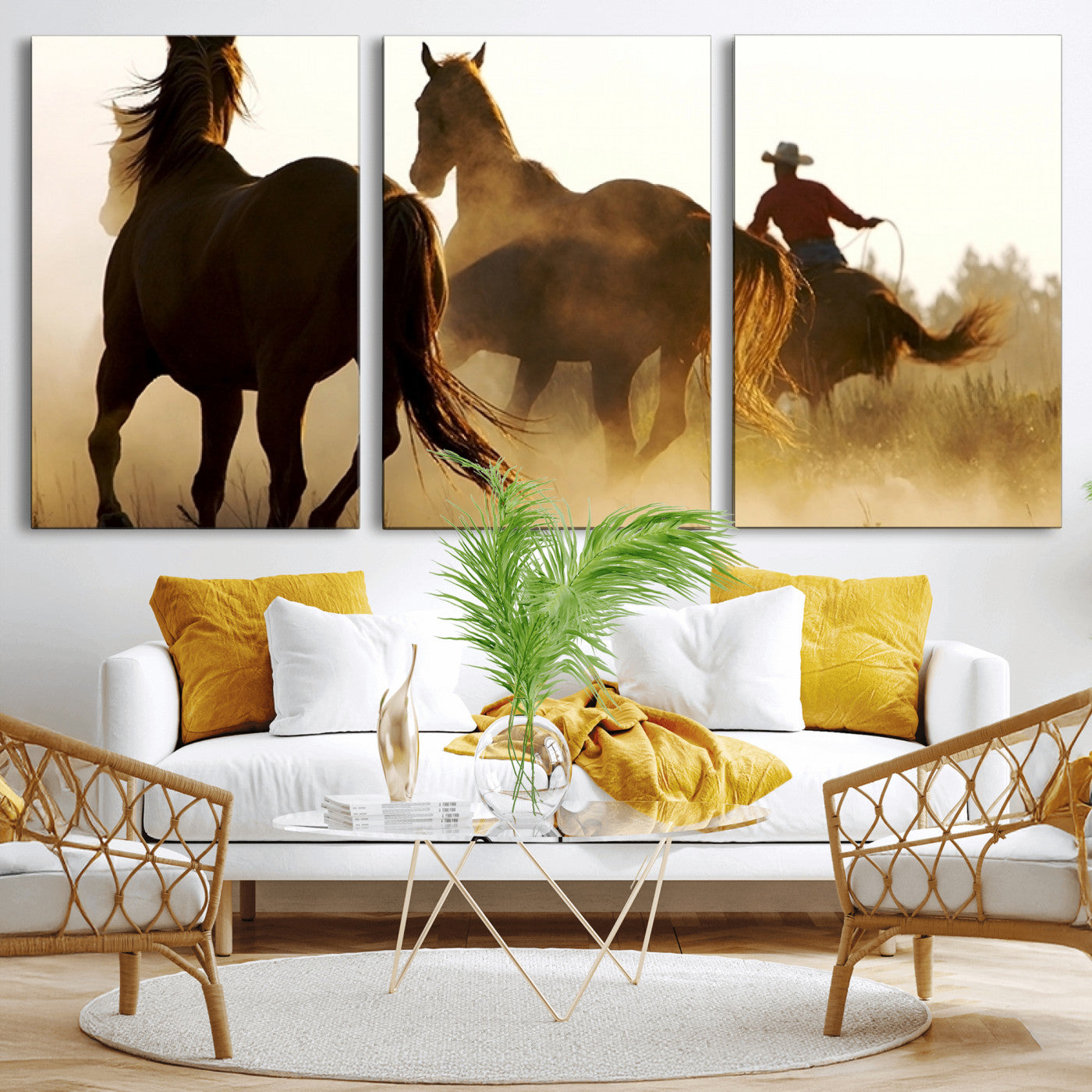 49068-MGV-CV-36X24-Horses and Cowboys Wall Art Canvas Print