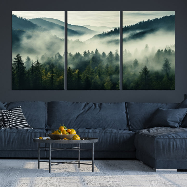 Captivant Misty Forest Wall Art Premium Impression sur toile une atmosphère brumeuse et sereine