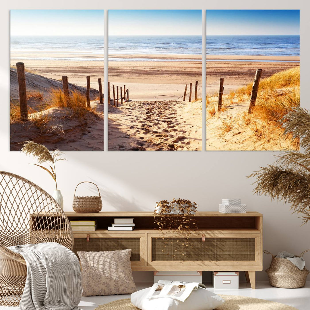 Serene Beach Path Canvas Art, Giclee Canvas Print with Gallery Wrap, Coastal Sand Dunes Wall Art Featuring Canon Print Quality