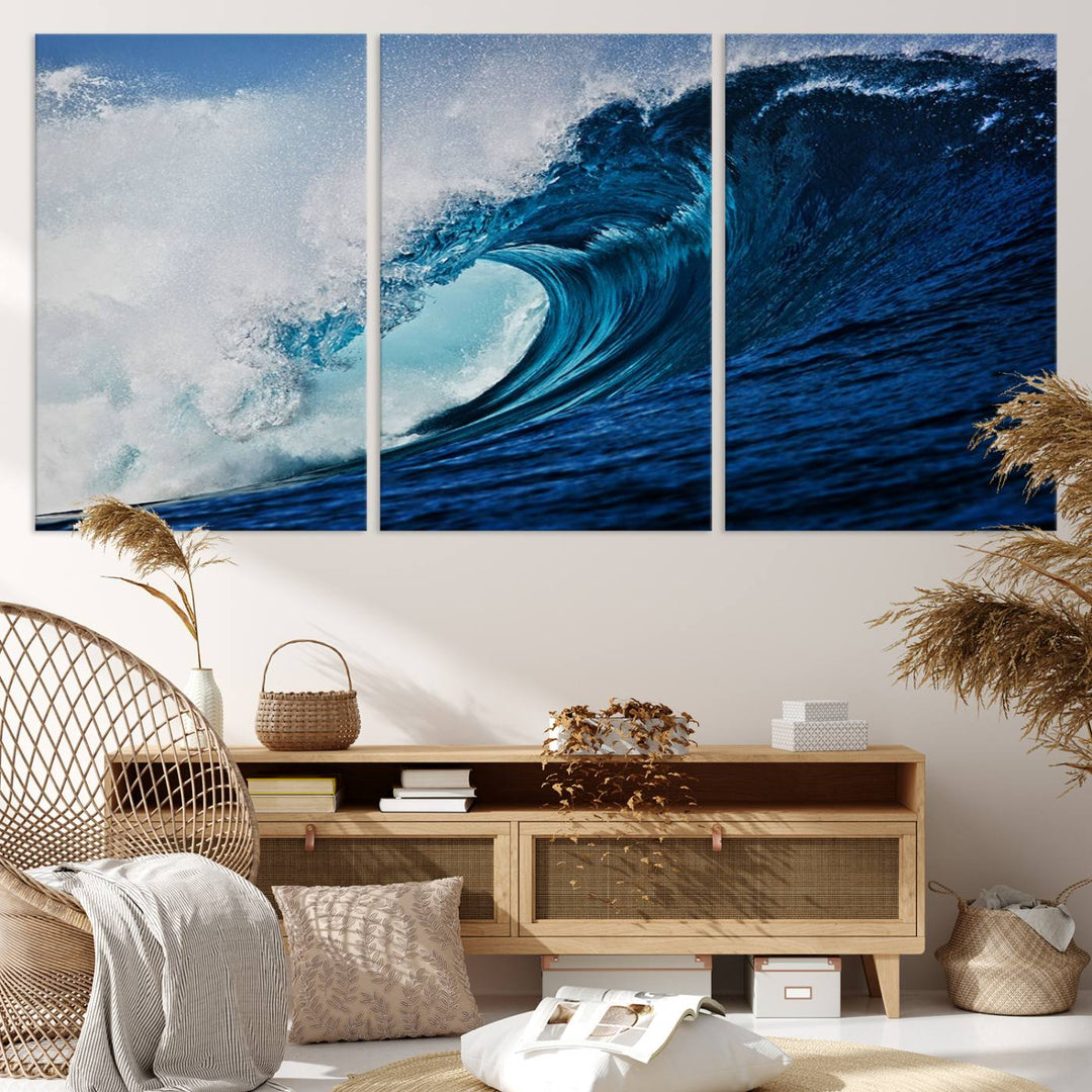 Ocean Wave at Sunset Canvas Art, Large Wall Print of Vibrant Water Waves, Coastal Art for Living Room and Dining Room Decor