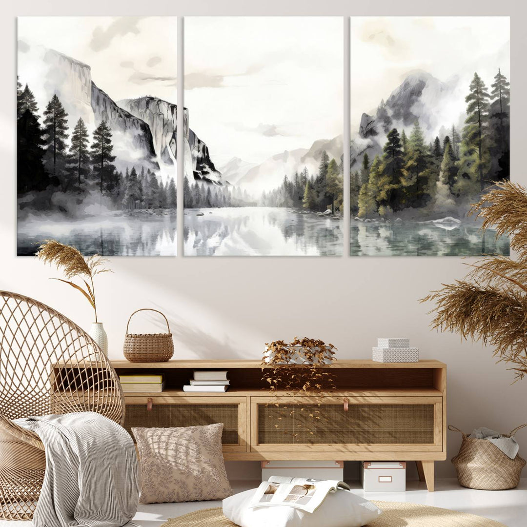 The Yosemite Valley Wall Art Canvas Print, a framed nature décor, is beautifully displayed.