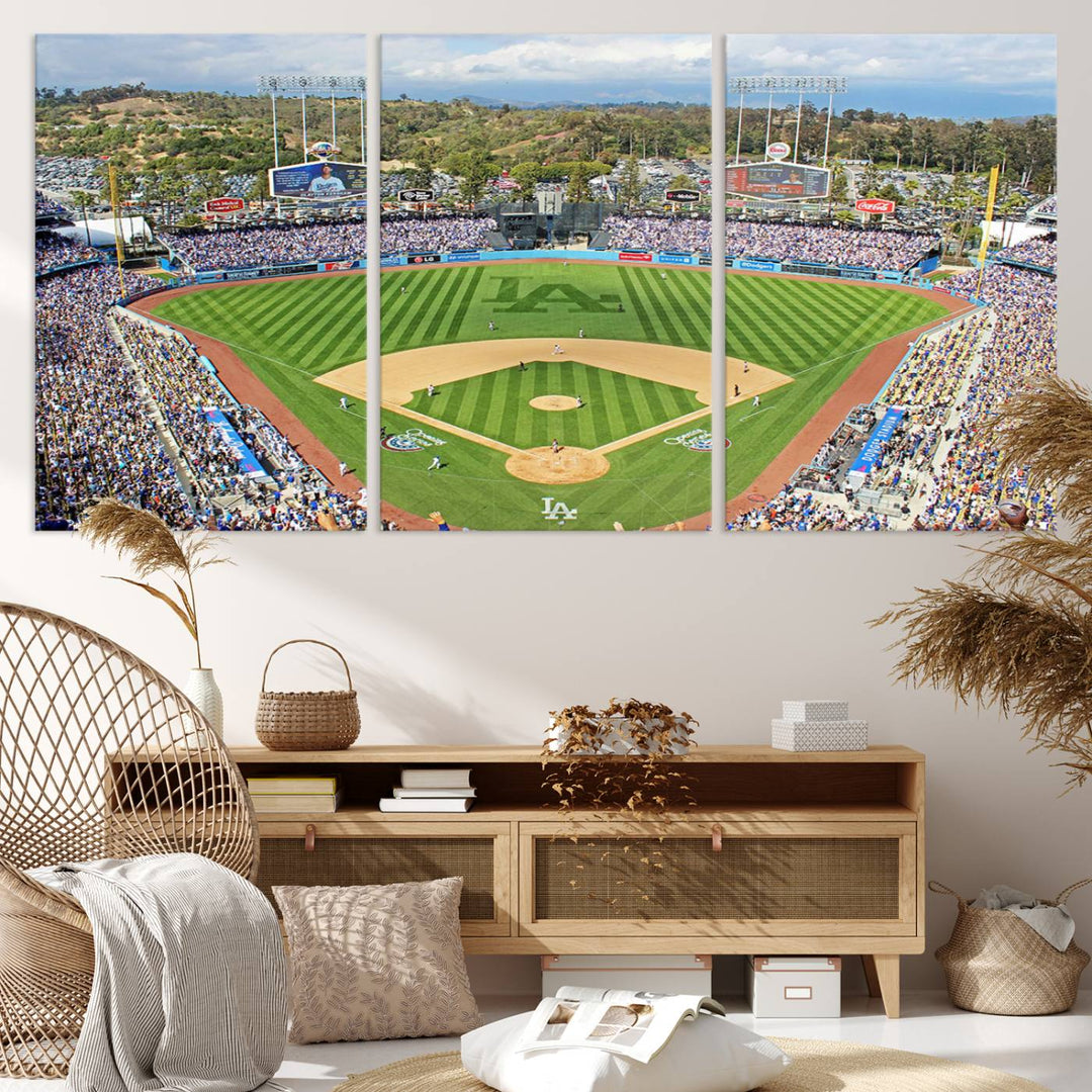 Aerial view of a sunny game day at Citi Field, captured in a 3-panel canvas print wall art.