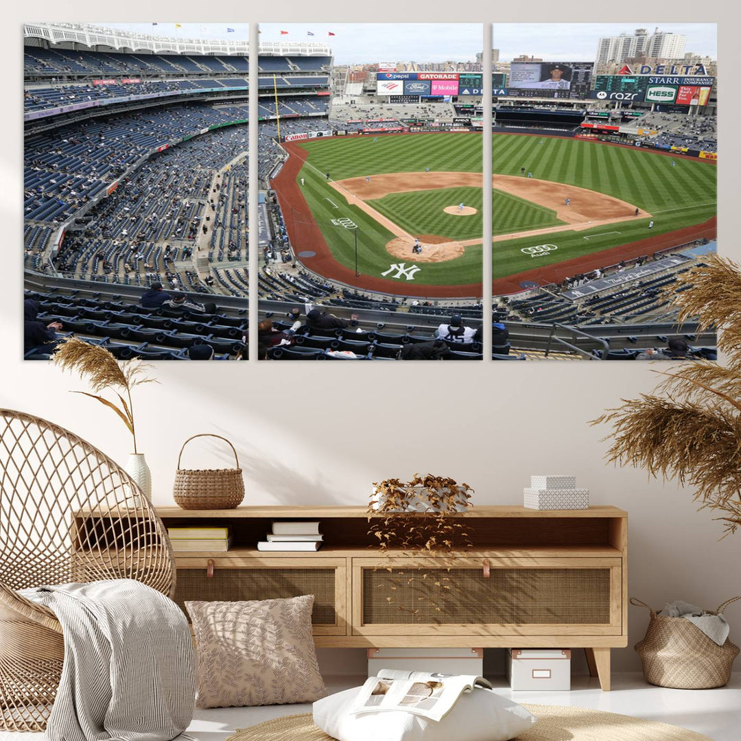 Aerial view of Yankee Stadium filled with fans, showcased on a New York Yankees Stadium Wall Art Canvas Print.