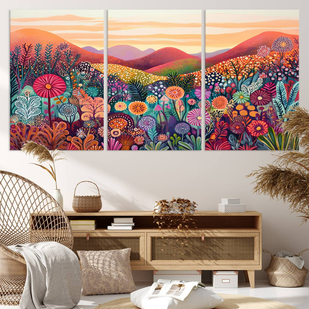 Yayoi Kusama 1986 Wall Art Print—a vibrant, Wabi Sabi abstract landscape that enhances tranquility.