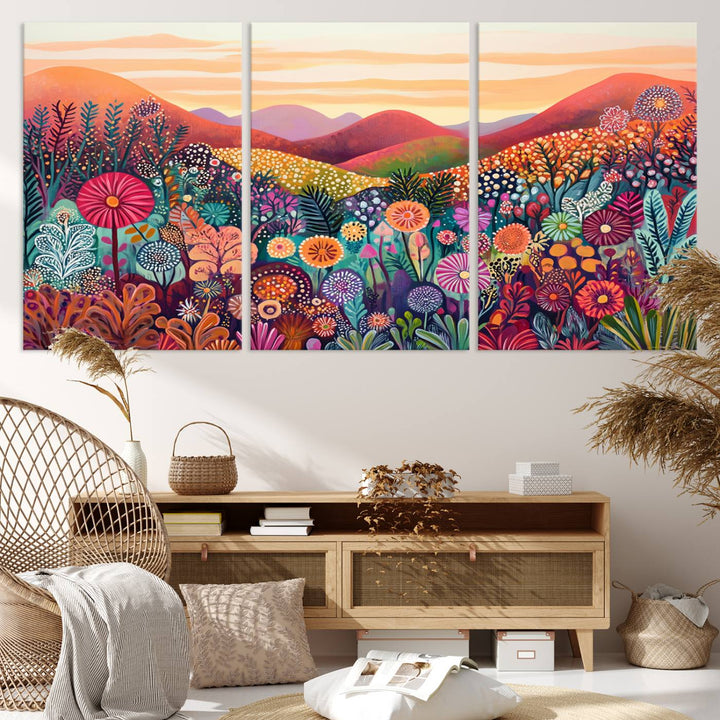 Yayoi Kusama 1986 Wall Art Print—a vibrant, Wabi Sabi abstract landscape that enhances tranquility.