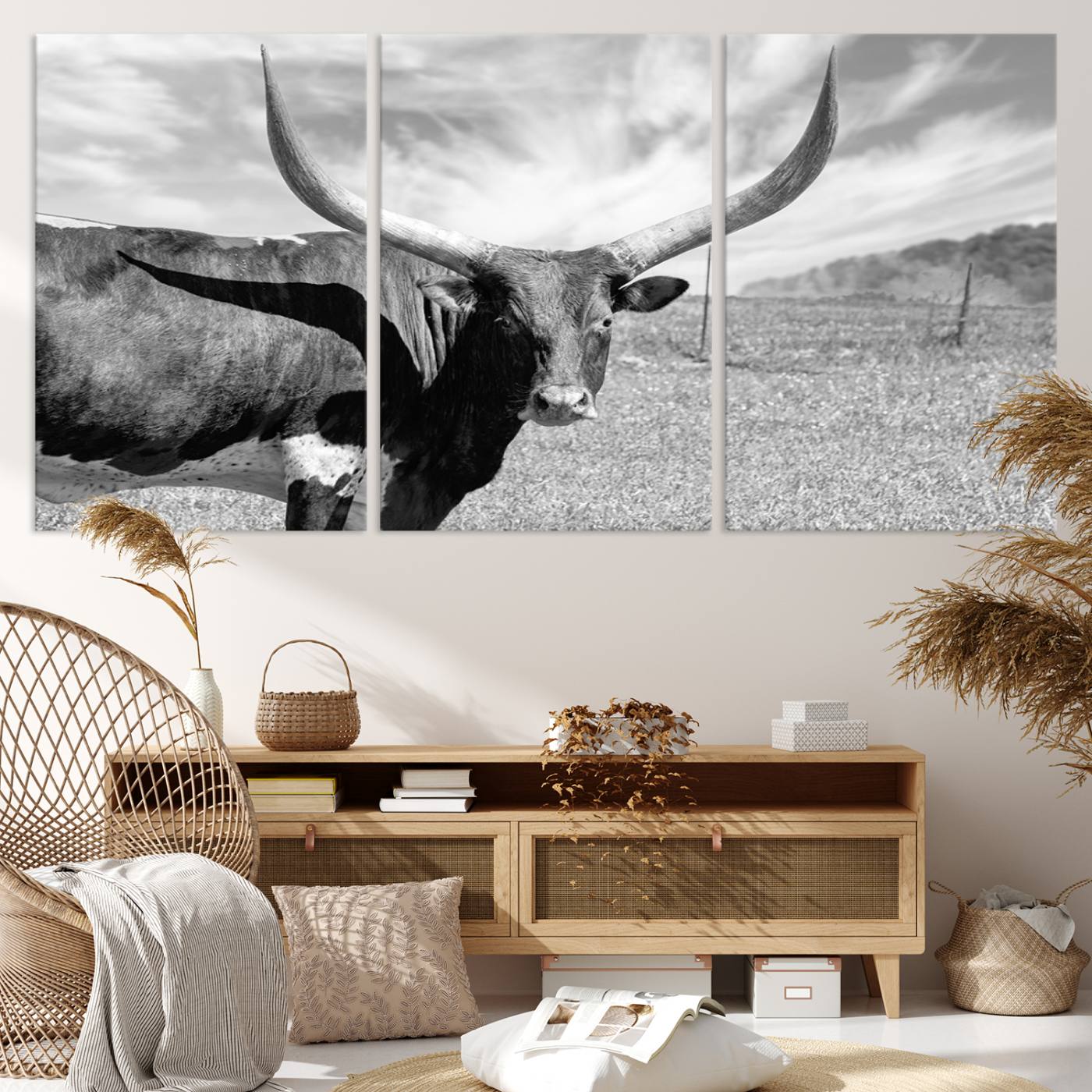 30017-MGV-CV-36X24-Cattle Wall Art Longhorn Cow Canvas Print