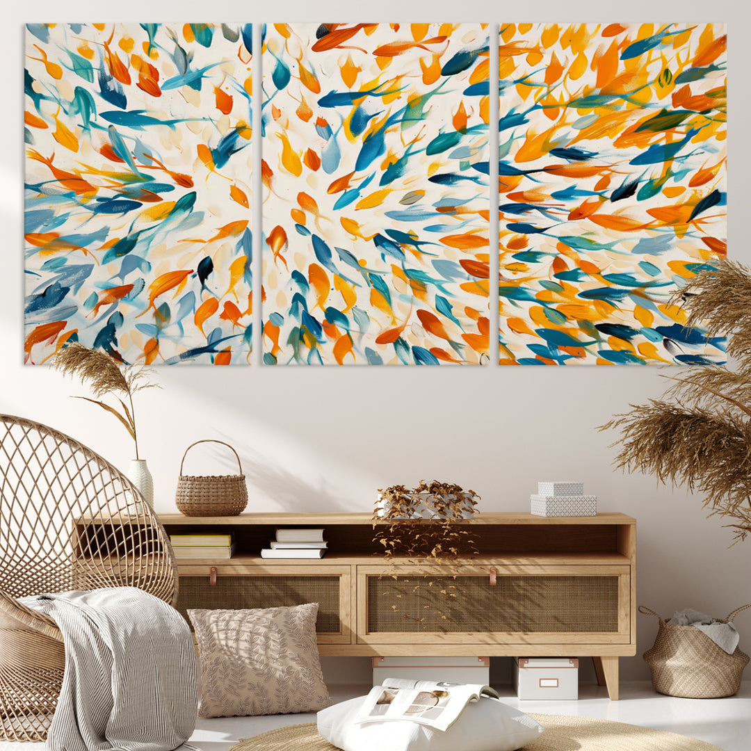 Abstract Fish Shoal Wall Art Canvas Print, Colorful Fish Herd Painting on Canvas Print, Ocean Animal Artwork, Ready to Hang