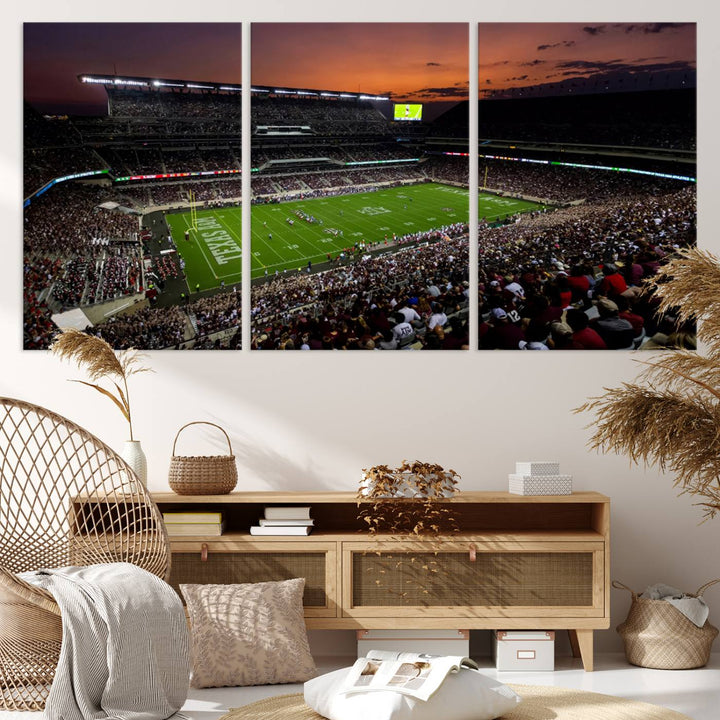 Canvas print of the Texas A&M University Aggies football team at Kyle Field Stadium.