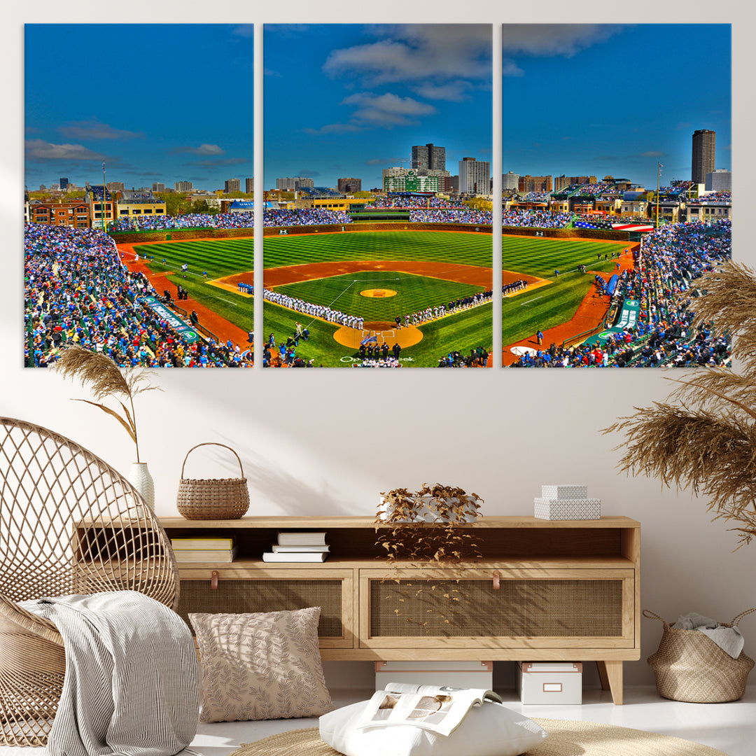 Wrigley Field Chicago Cubs Panoramic 3-Piece Canvas Wall Art - Iconic Baseball Stadium Print for Sports Lovers - Ready to Hang