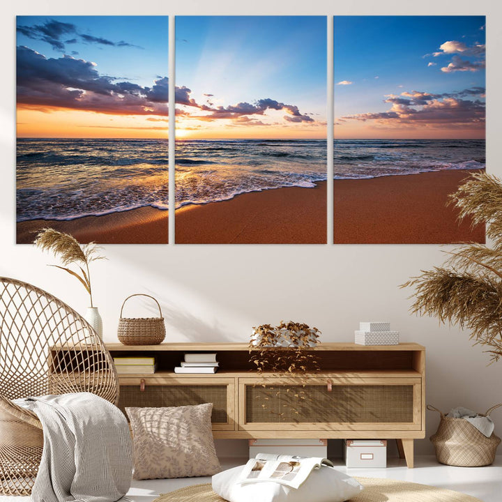 Golden Hour Beach Sunset Wall Art | Canvas Print | Ready to Hang | Coastal Wall Art for Living Room