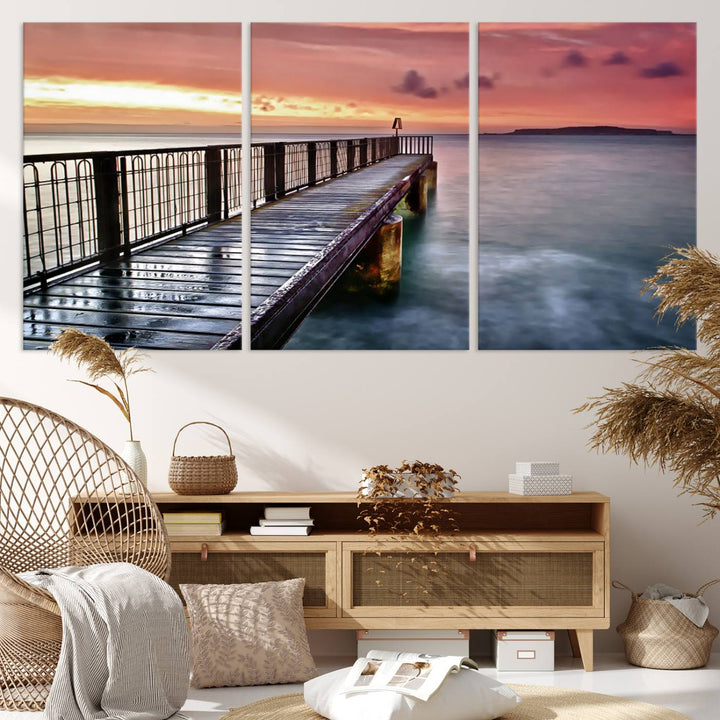 Serene Pier at Sunset Wall Art | Canvas Print | Ready to Hang | Coastal Decor for Living Room