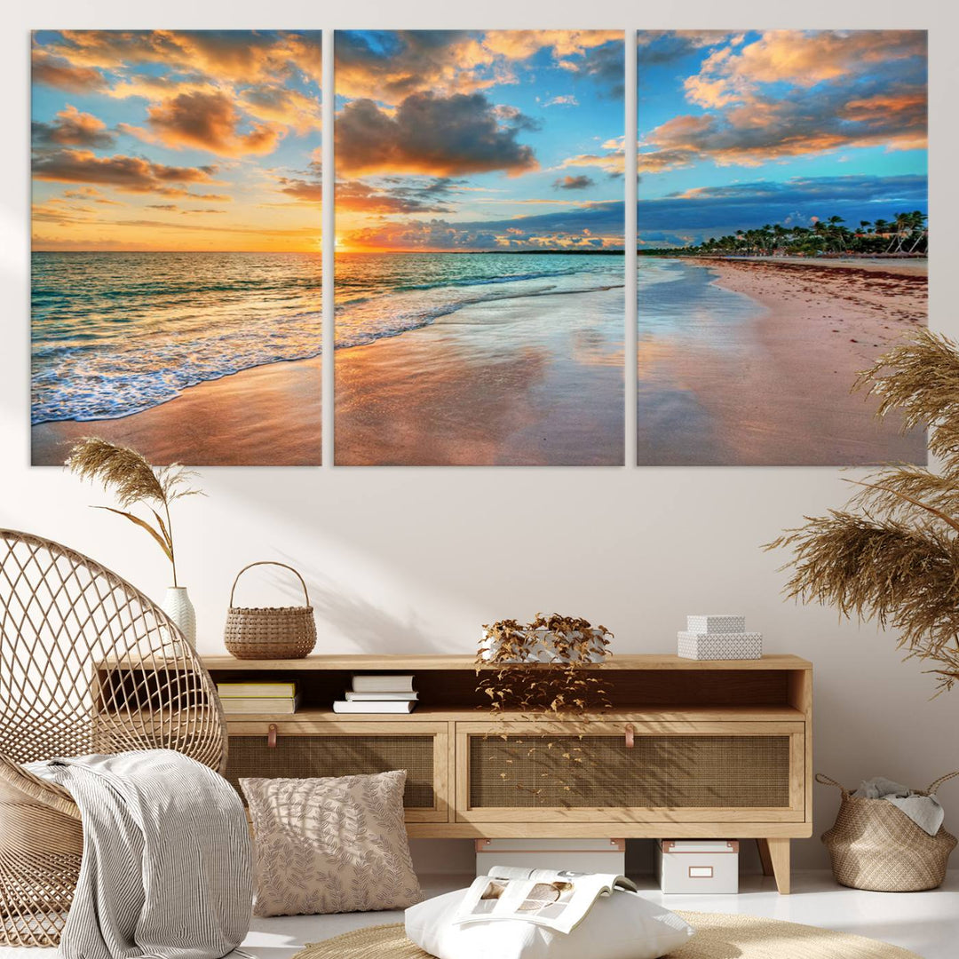 Serene Beach Sunset Wall Art | Coastal Ocean Canvas Print | Ready to Hang Tropical Decor for Home or Office