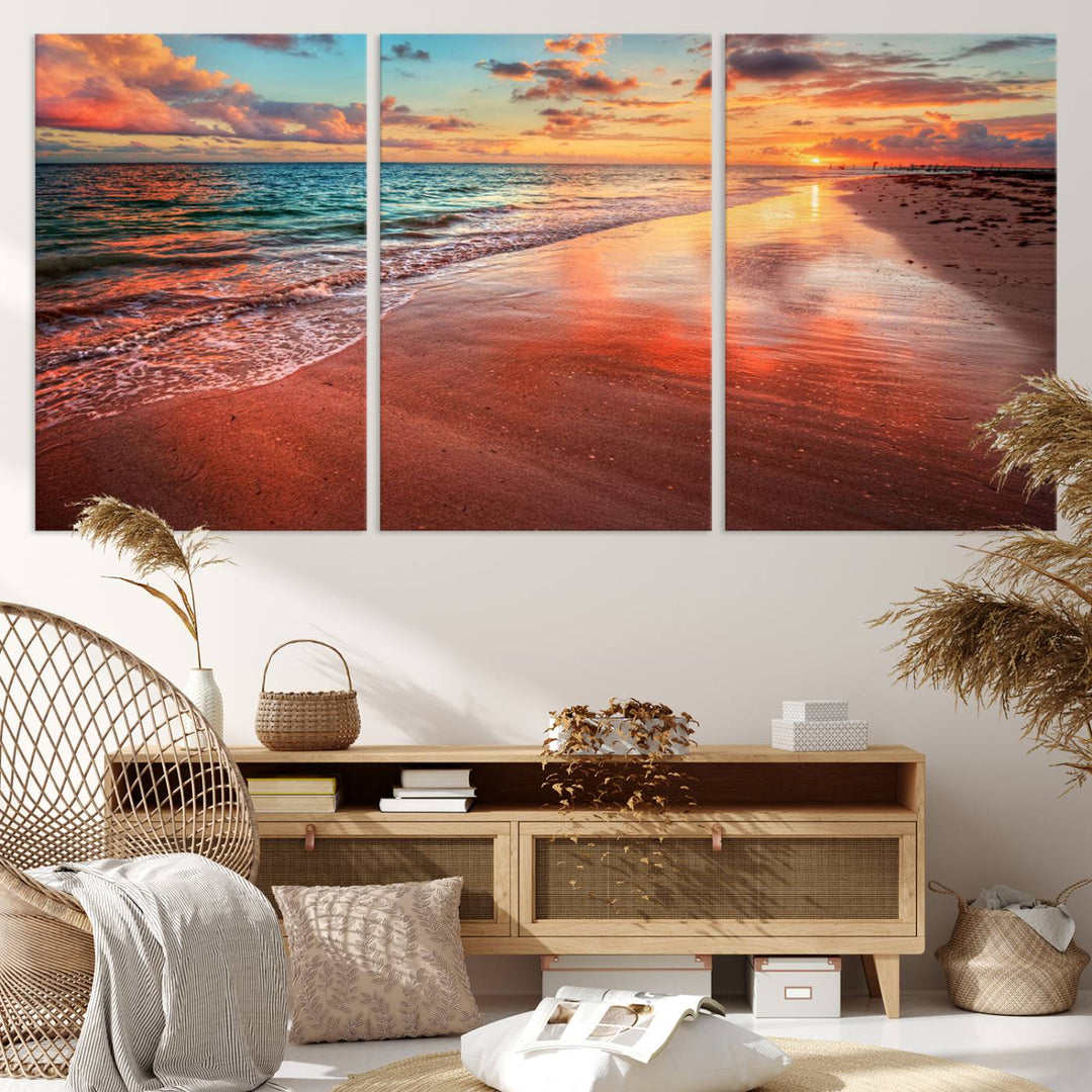 Stunning Sunset Beach Wall Art | Ocean Canvas Print | Coastal Wall Art | Ready to Hang | Tranquil Sunset Canvas for Home & Office Decor